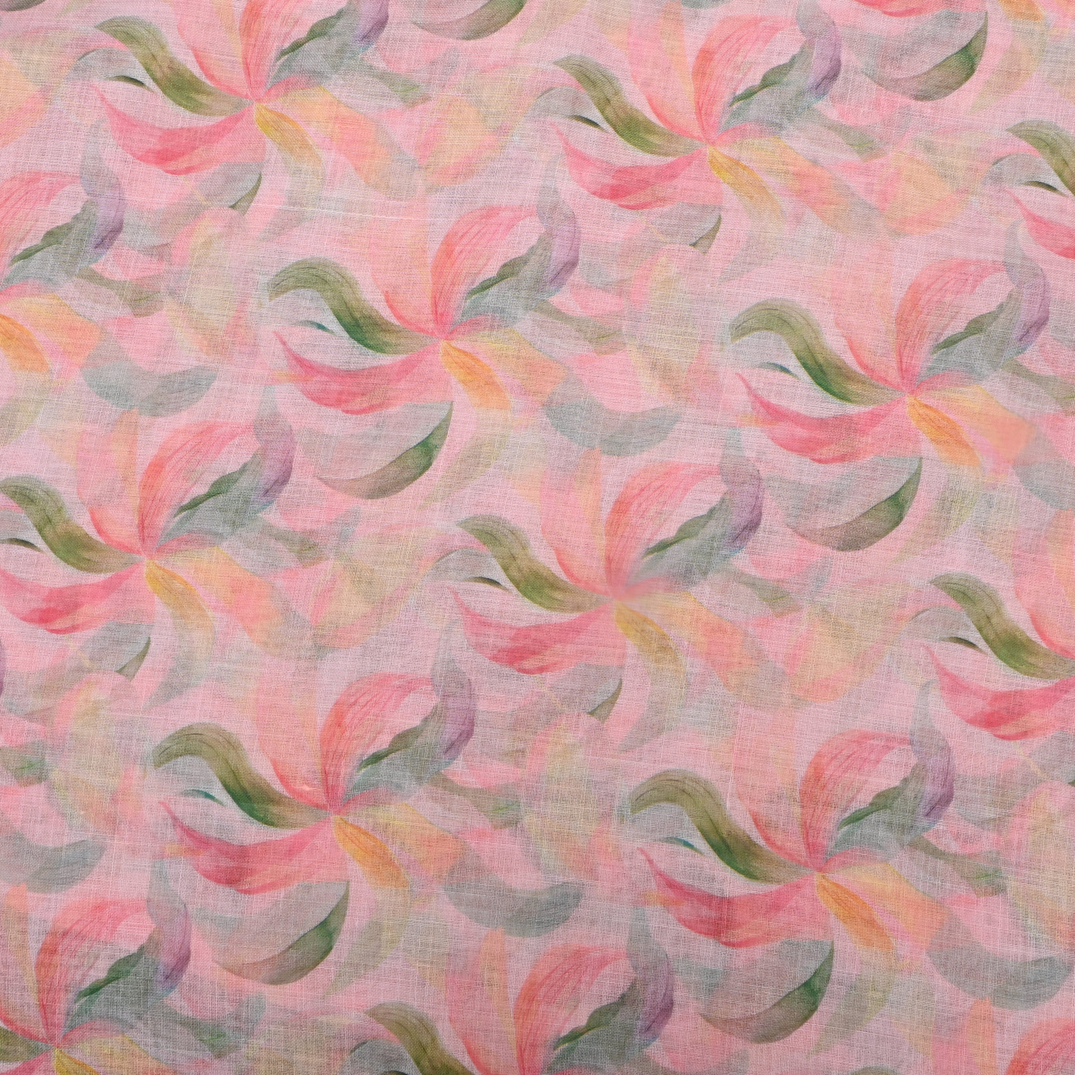 Soft Pink Floral Printed Linen Fabric