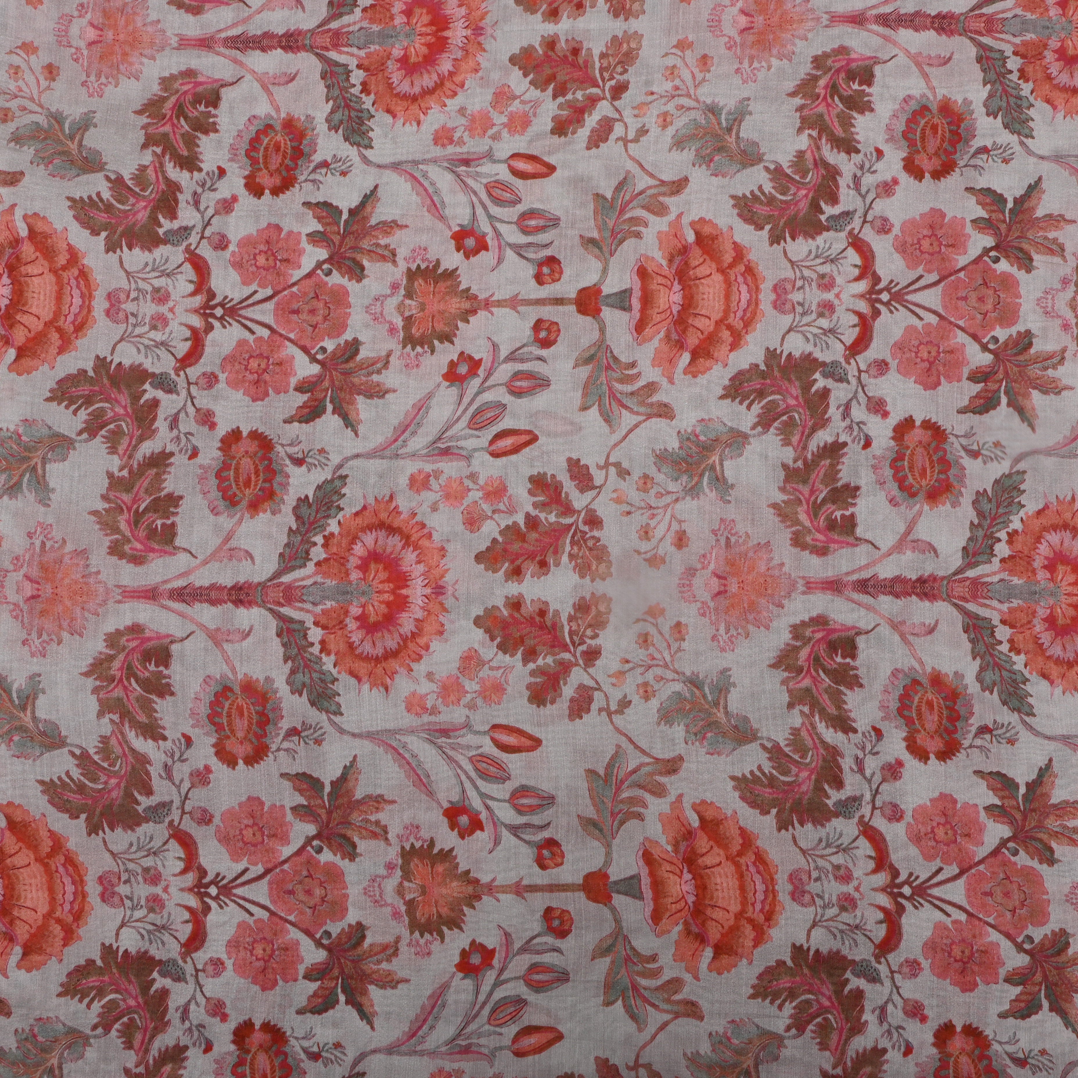 Off-White Floral Printed Chanderi Fabric