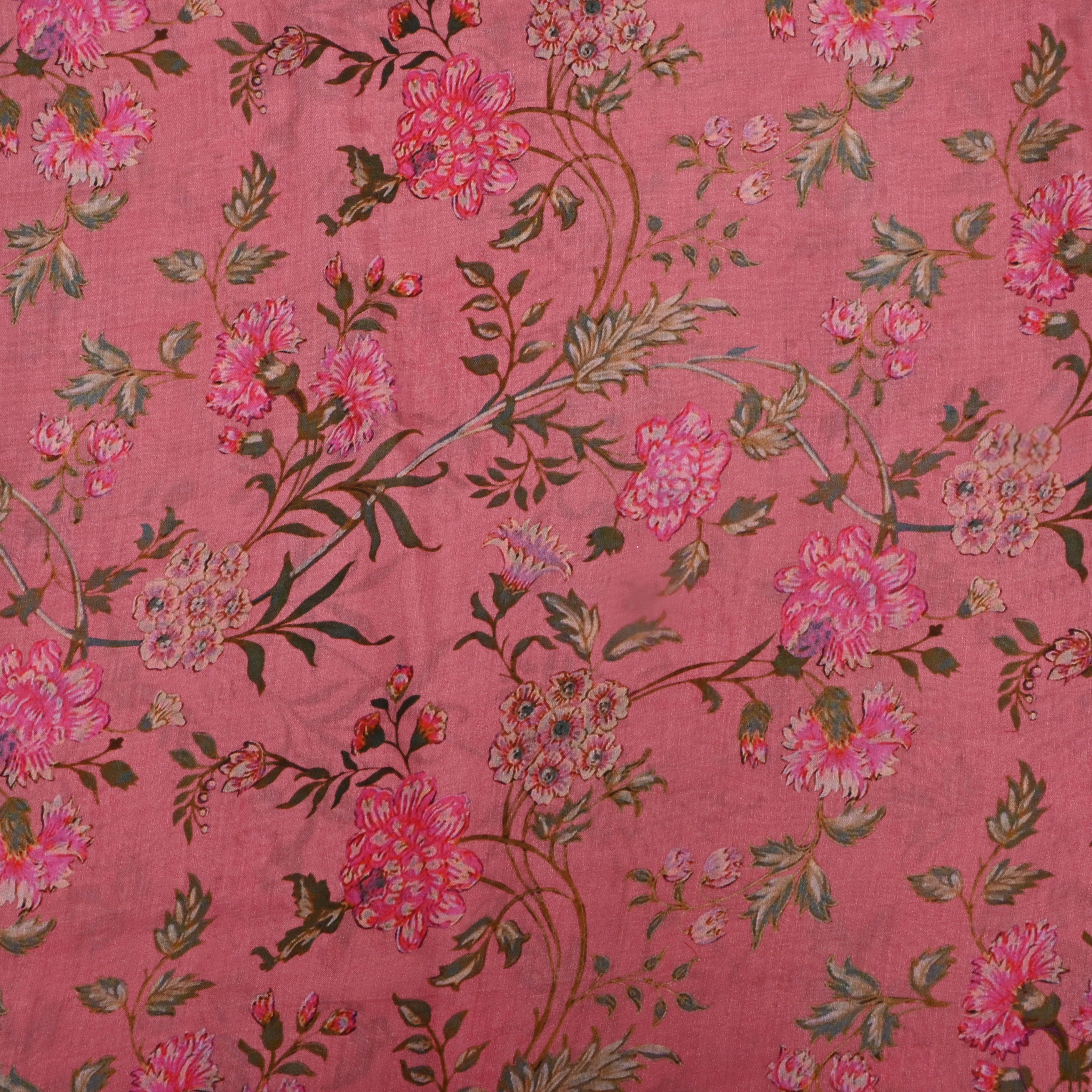 Peach Pink Floral Printed Silk Fabric