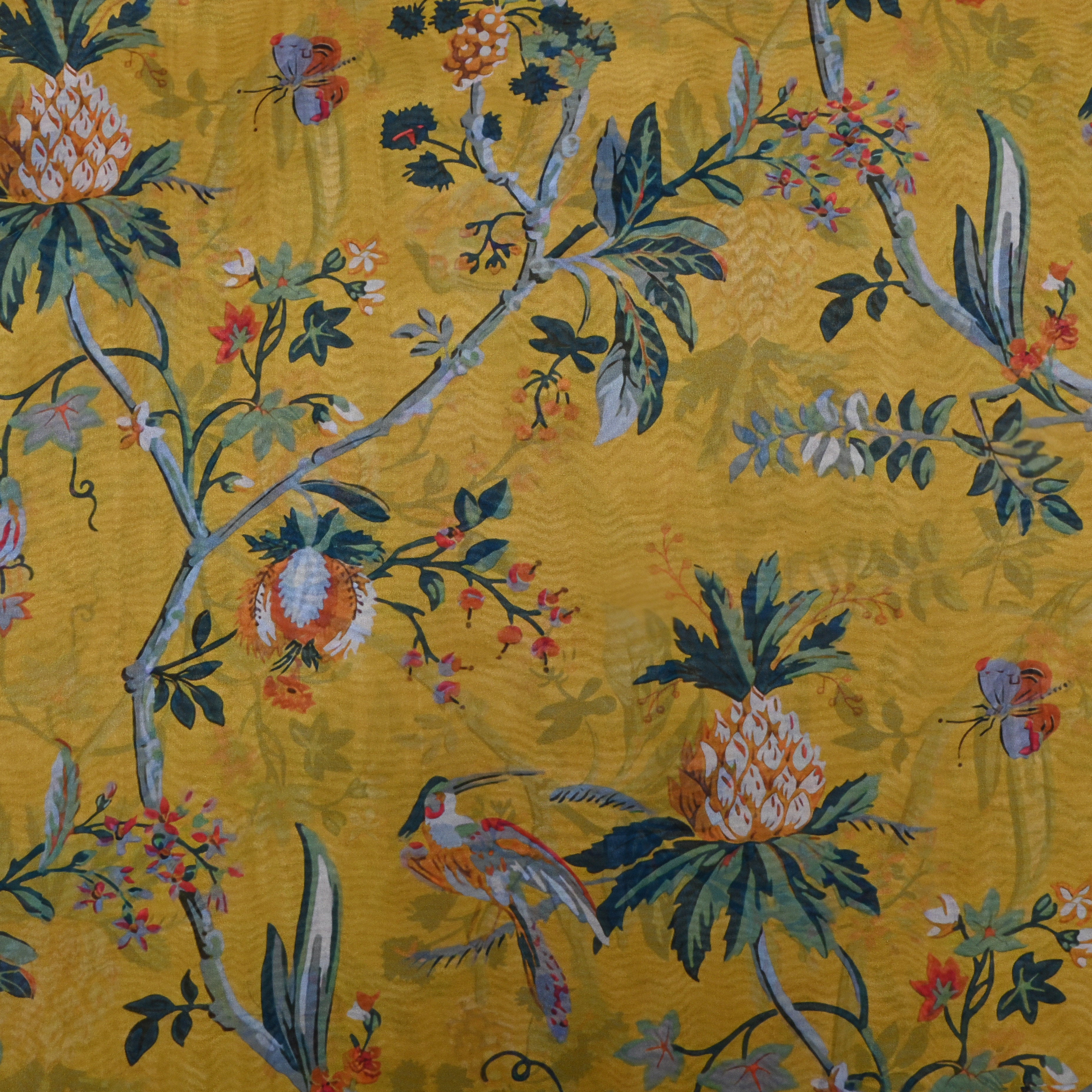 Goldenrod Yellow Floral Printed Silk Fabric