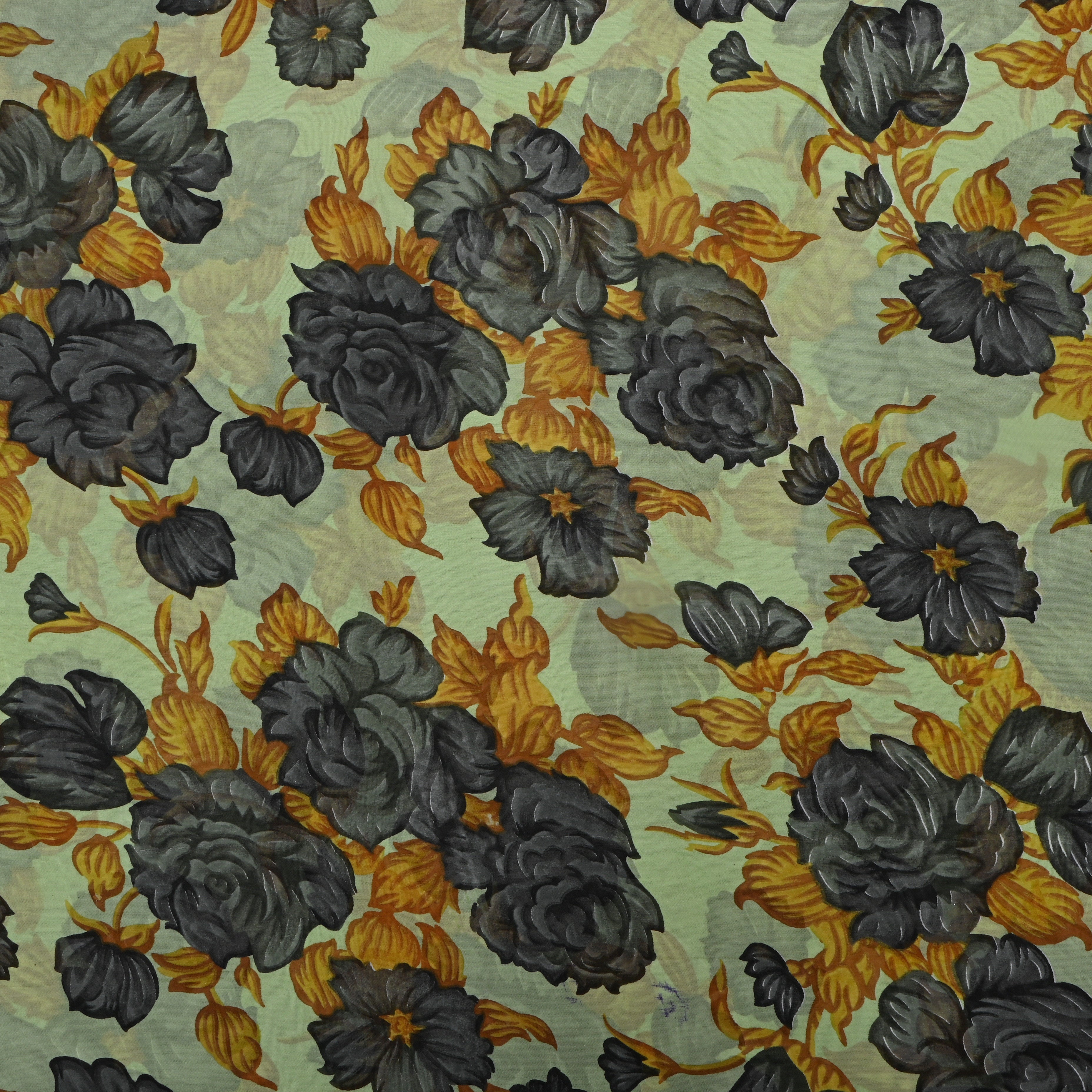 Pastel Green Chiffon Fabric With Floral Print