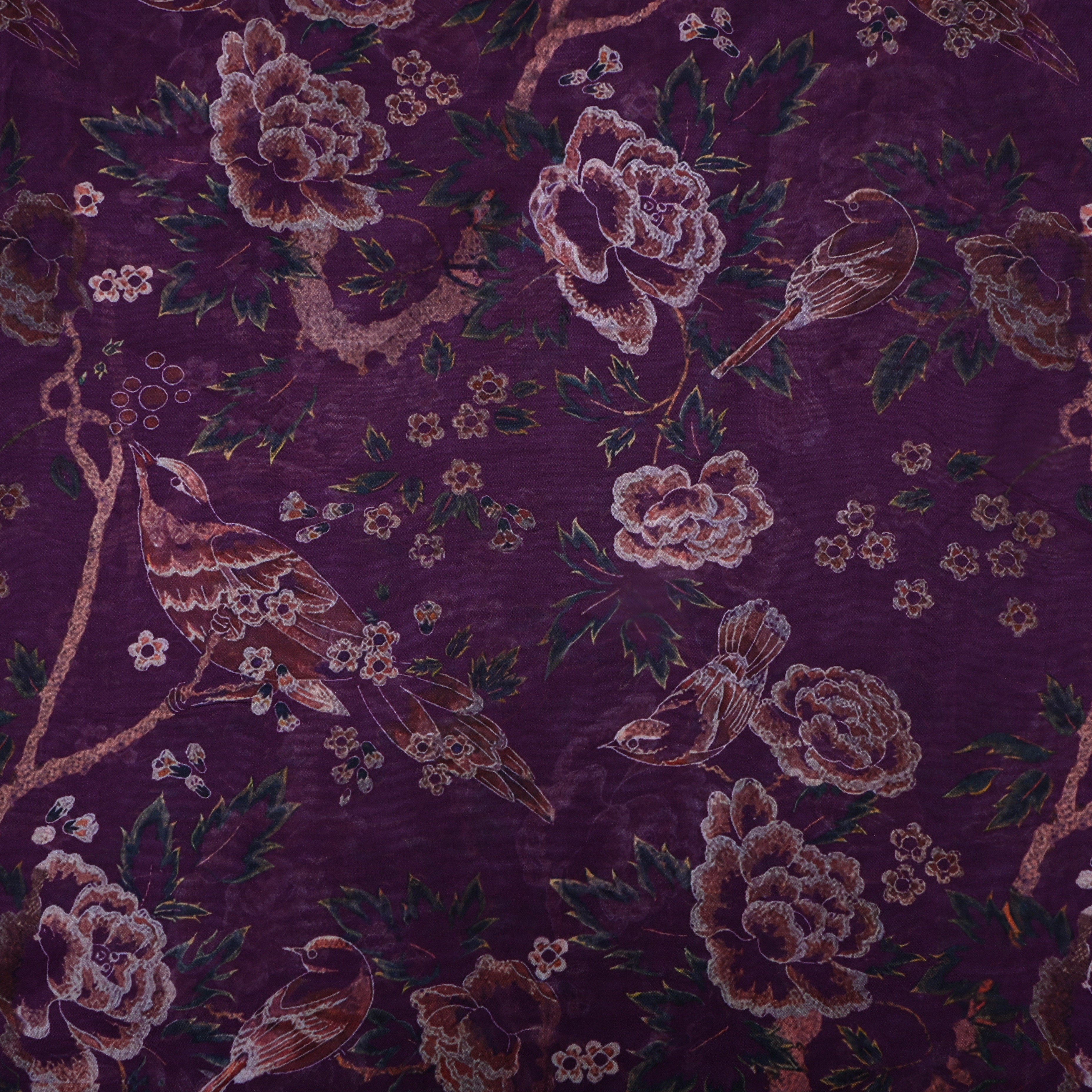 Sangria Purple Floral Printed Silk Fabric