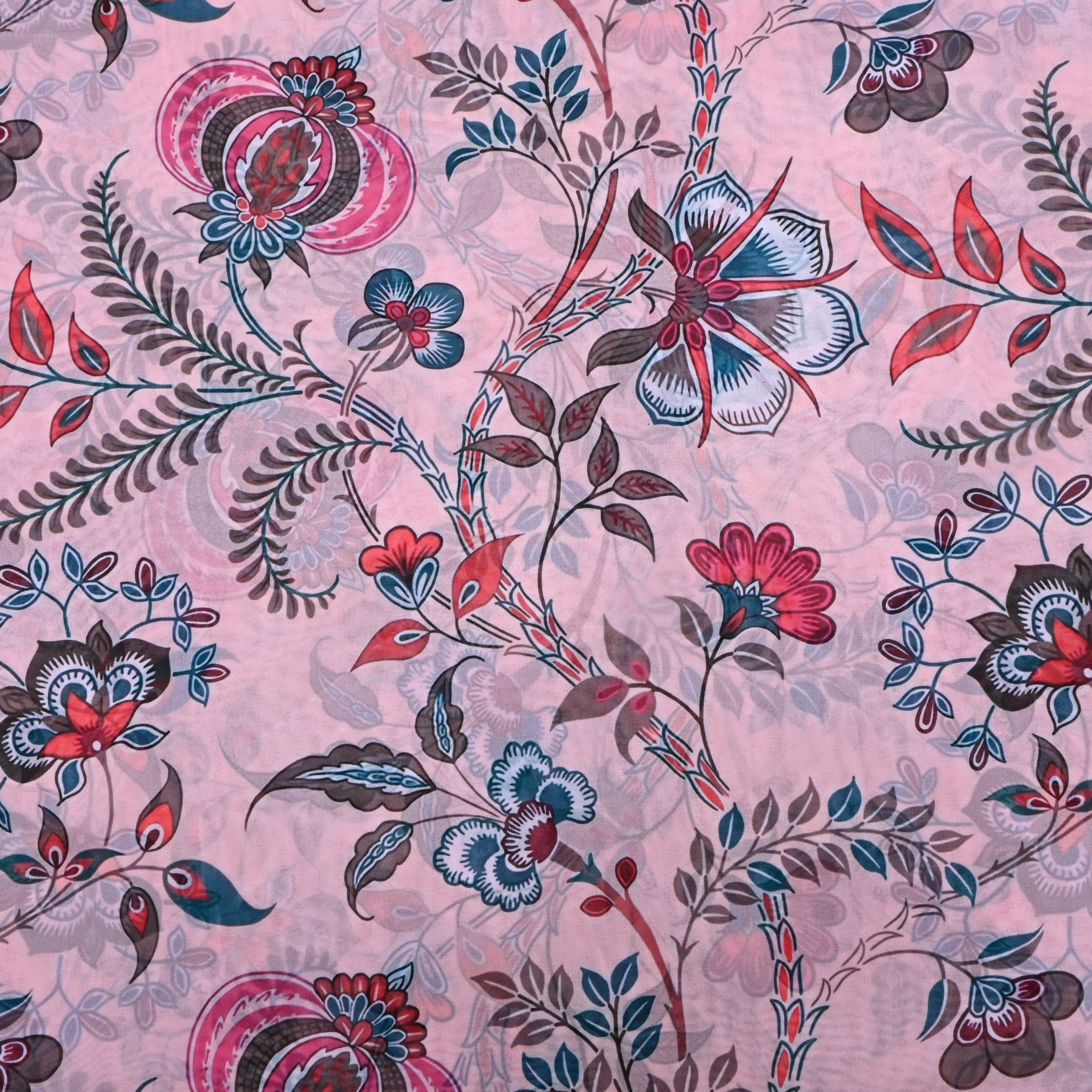 Pastel Pink Floral Printed Silk Fabric