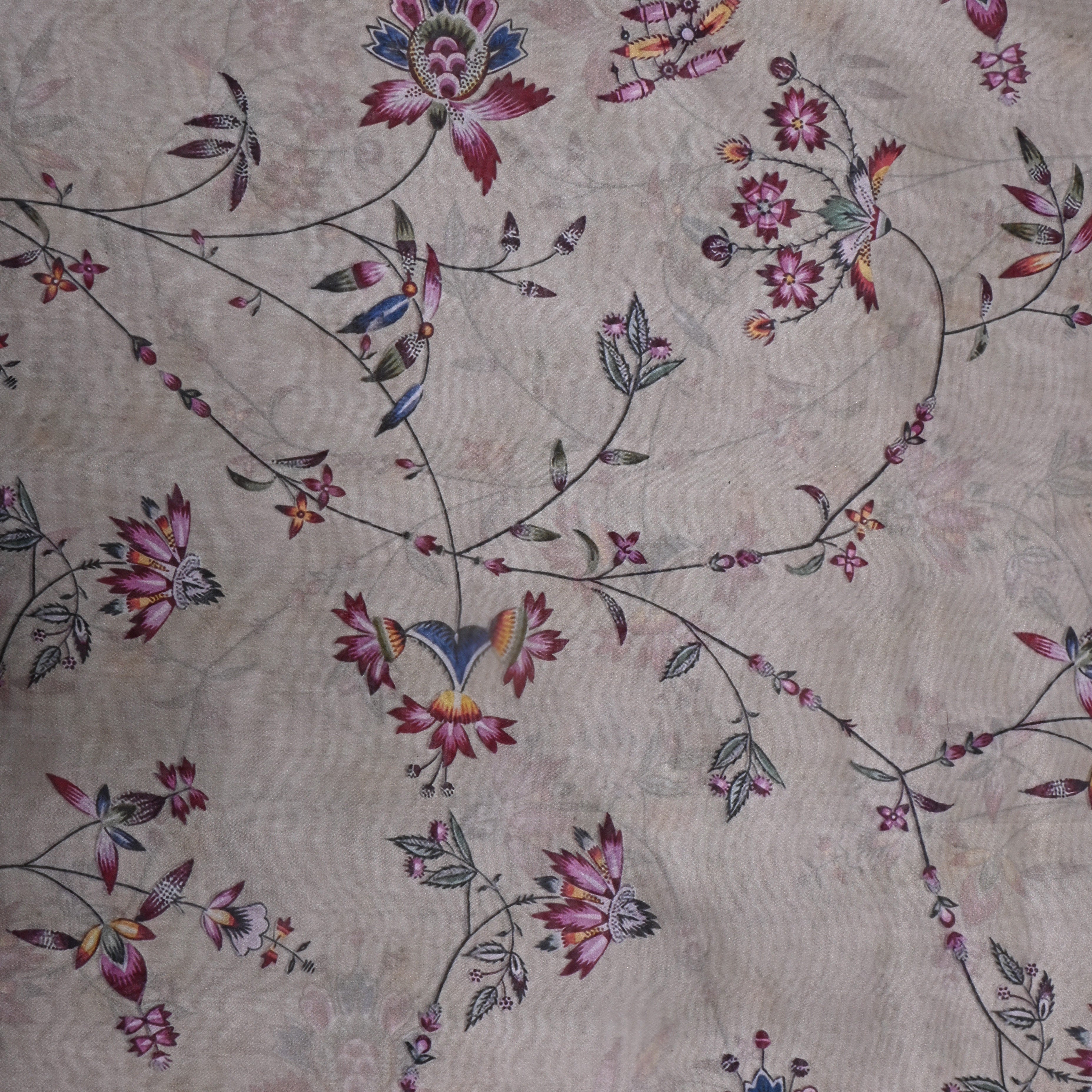 Off-White Printed Floral Silk Fabric