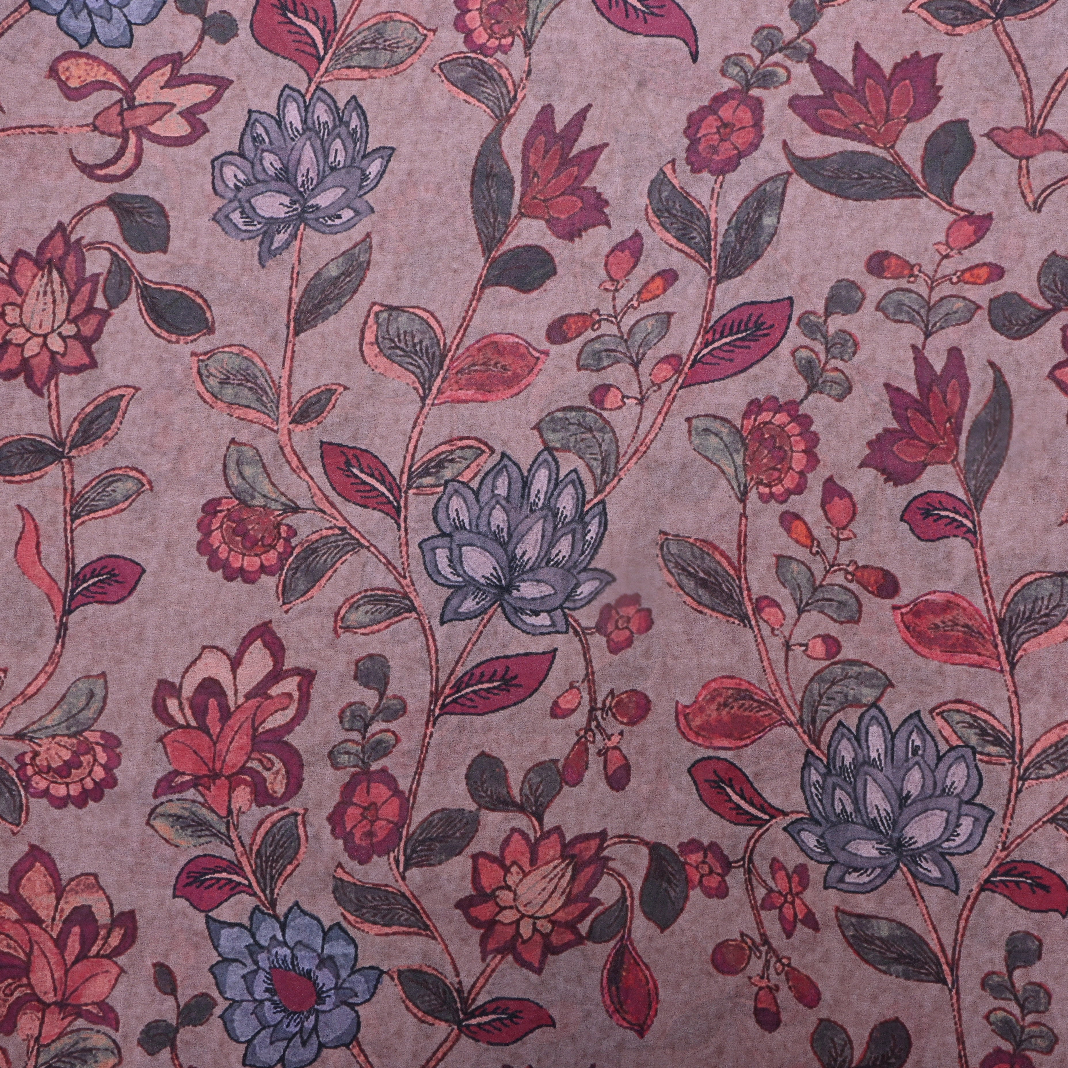 Muted Purple Floral Printed Silk Fabric