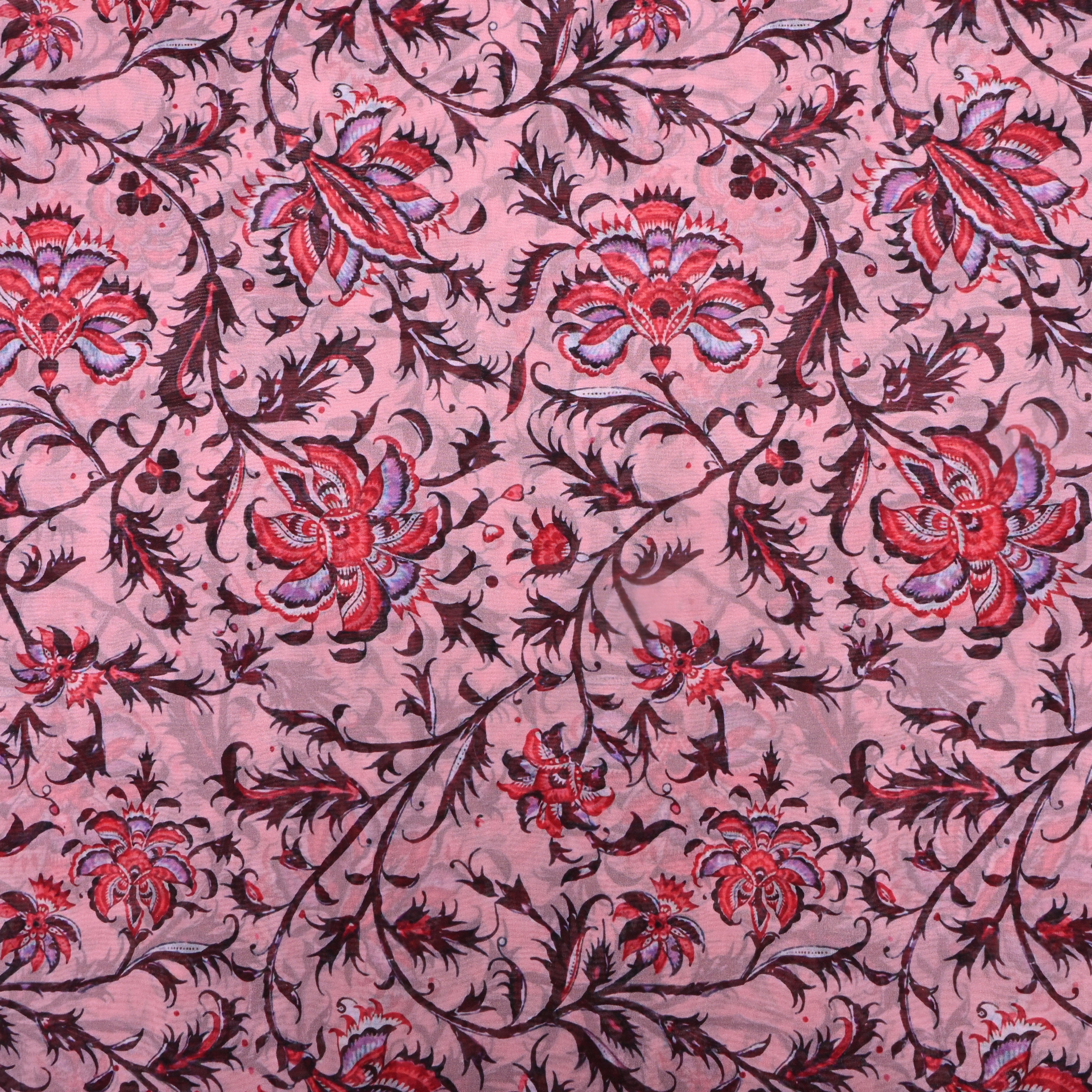 Soft Pink Floral Printed Silk Fabric