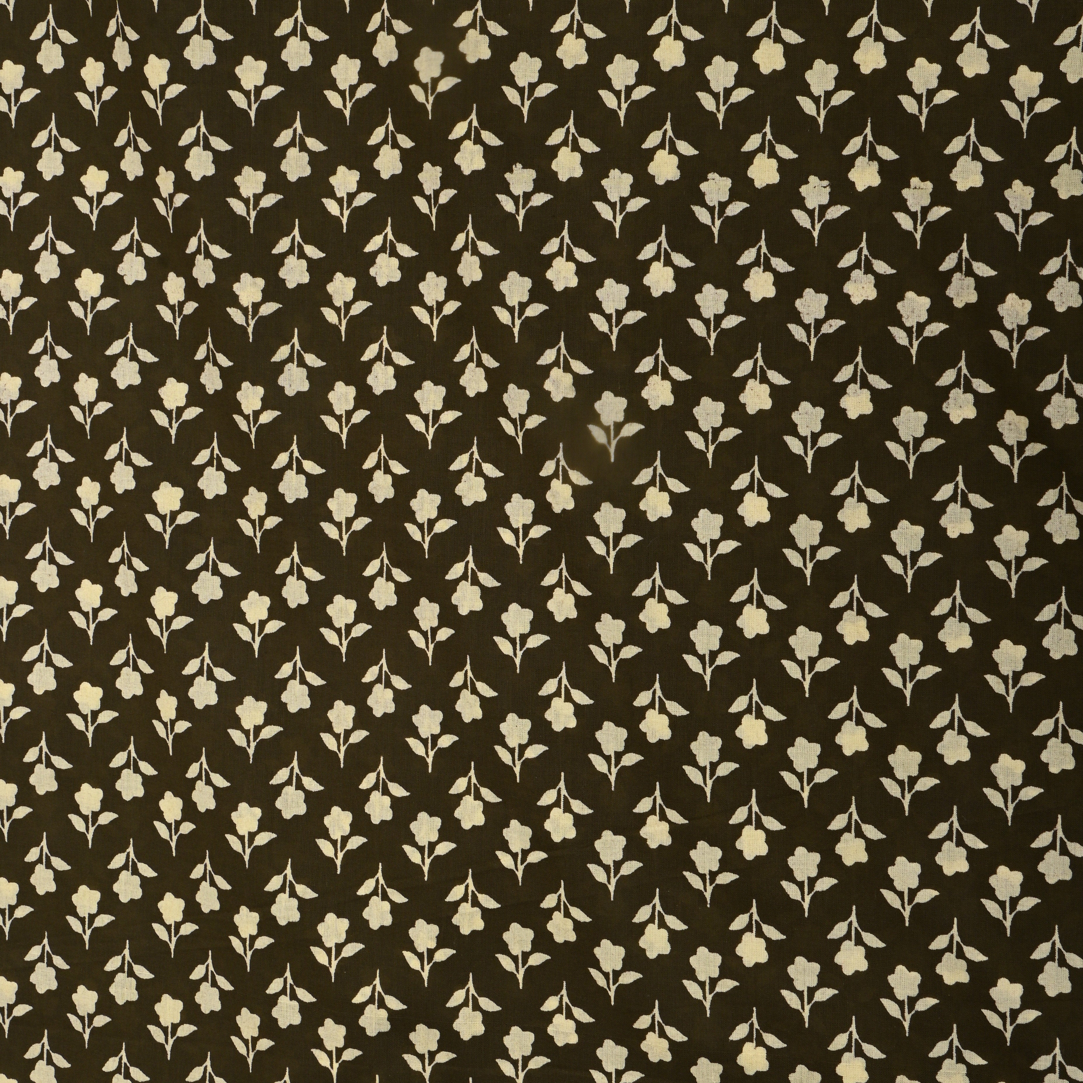 Dark Olive Green Floral Printed Cotton Fabric