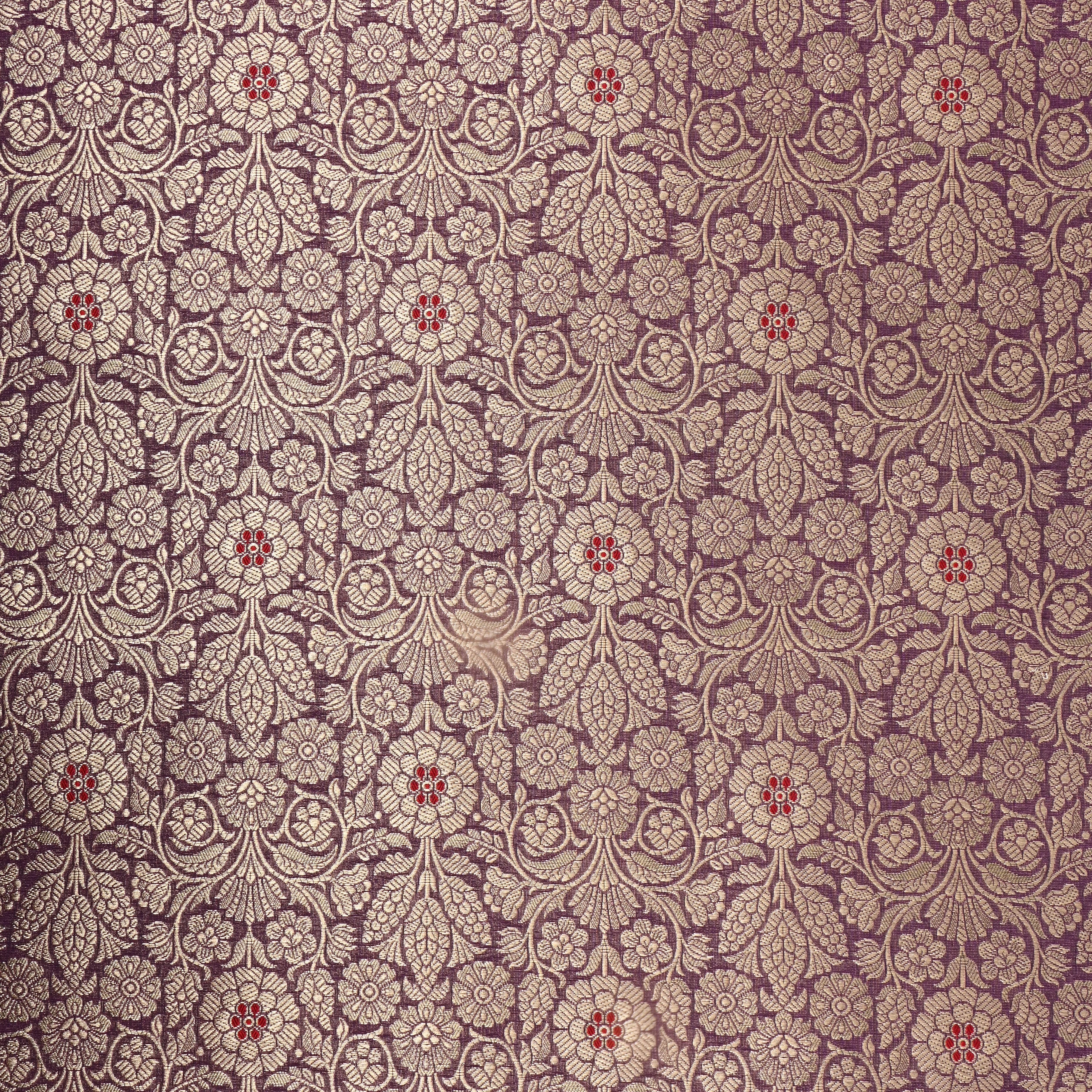 Rich Purple Floral Jamawar Silk Fabric