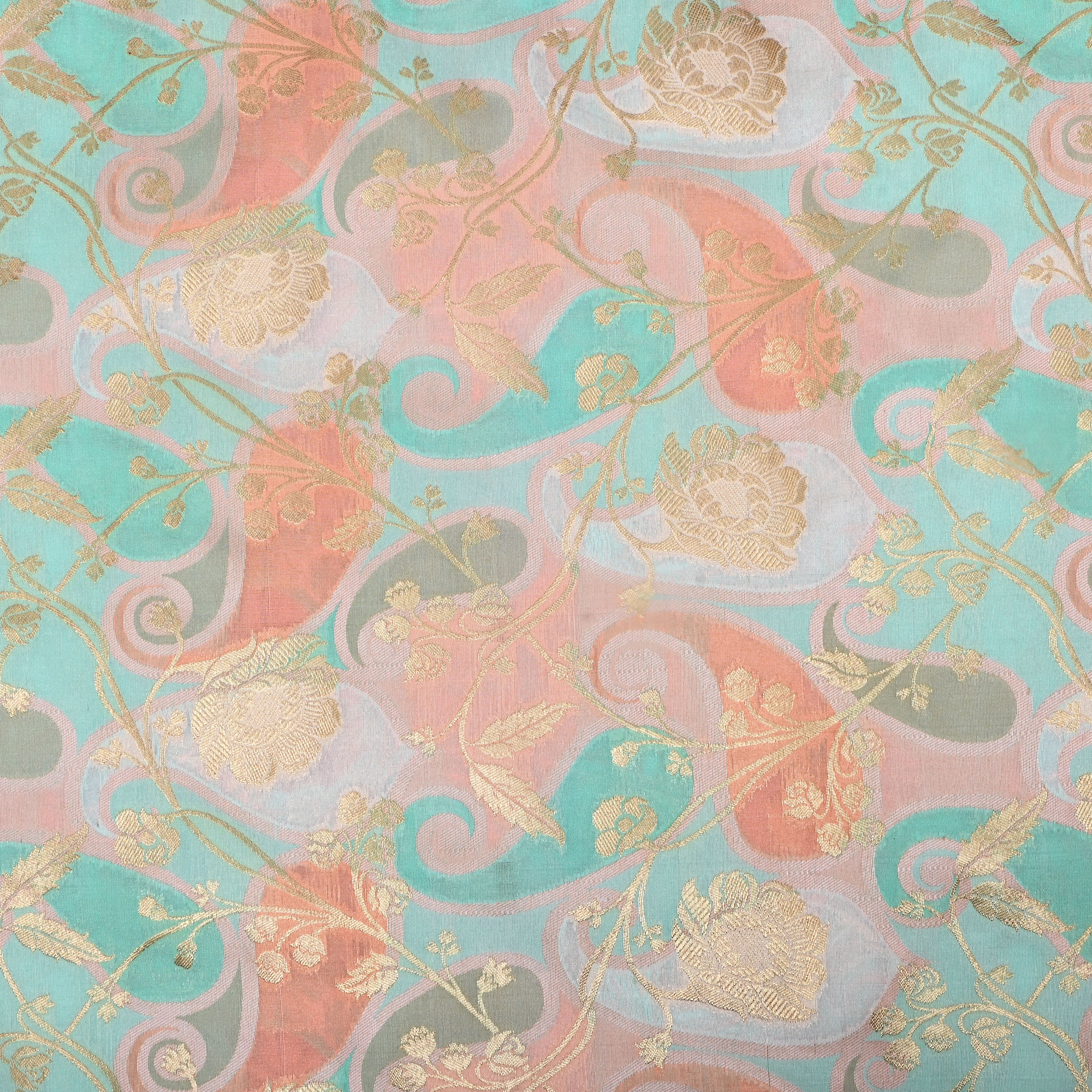 Multicolour Floral Jamawar Silk Fabric