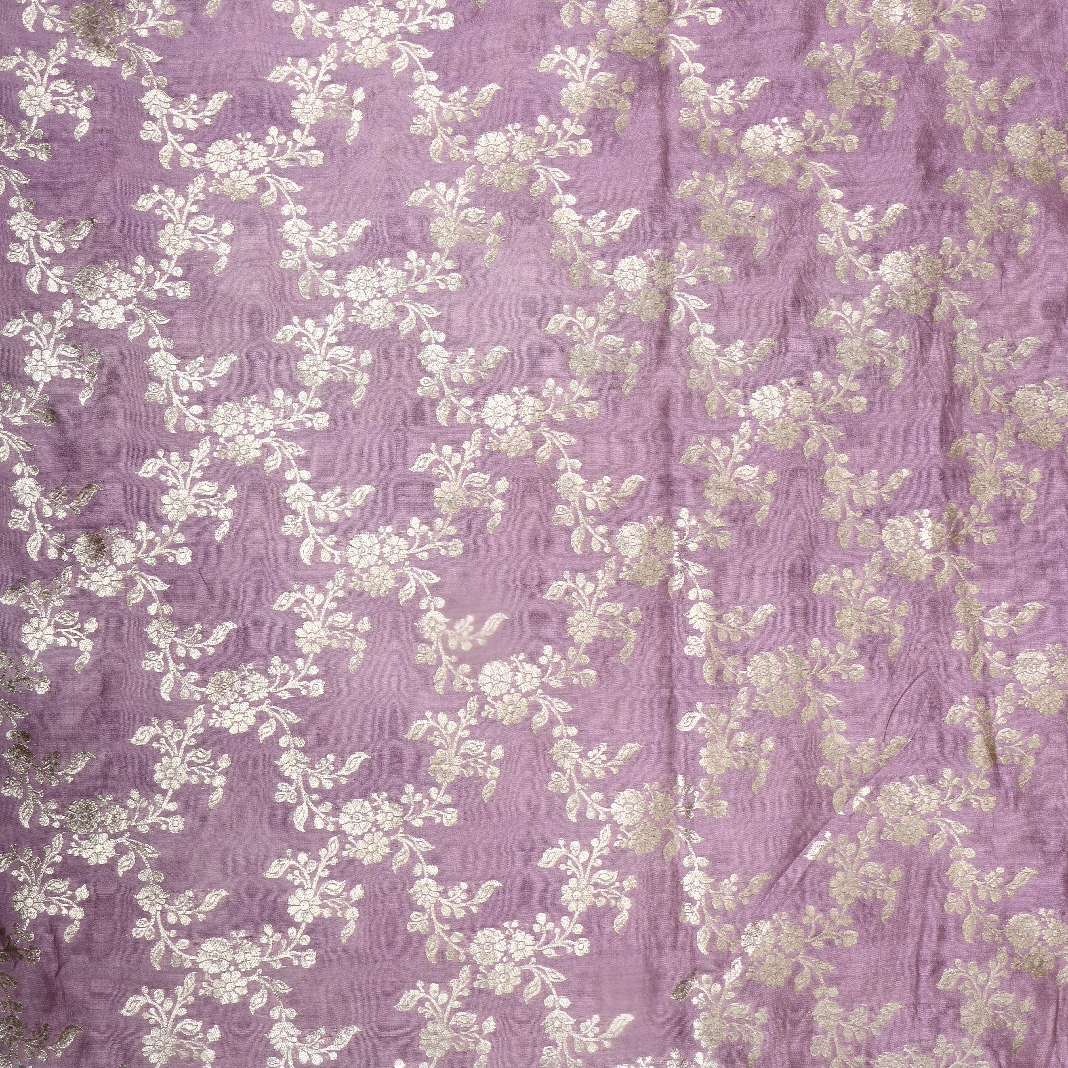 Periwinkle Purple Floral Jamawar Silk Fabric