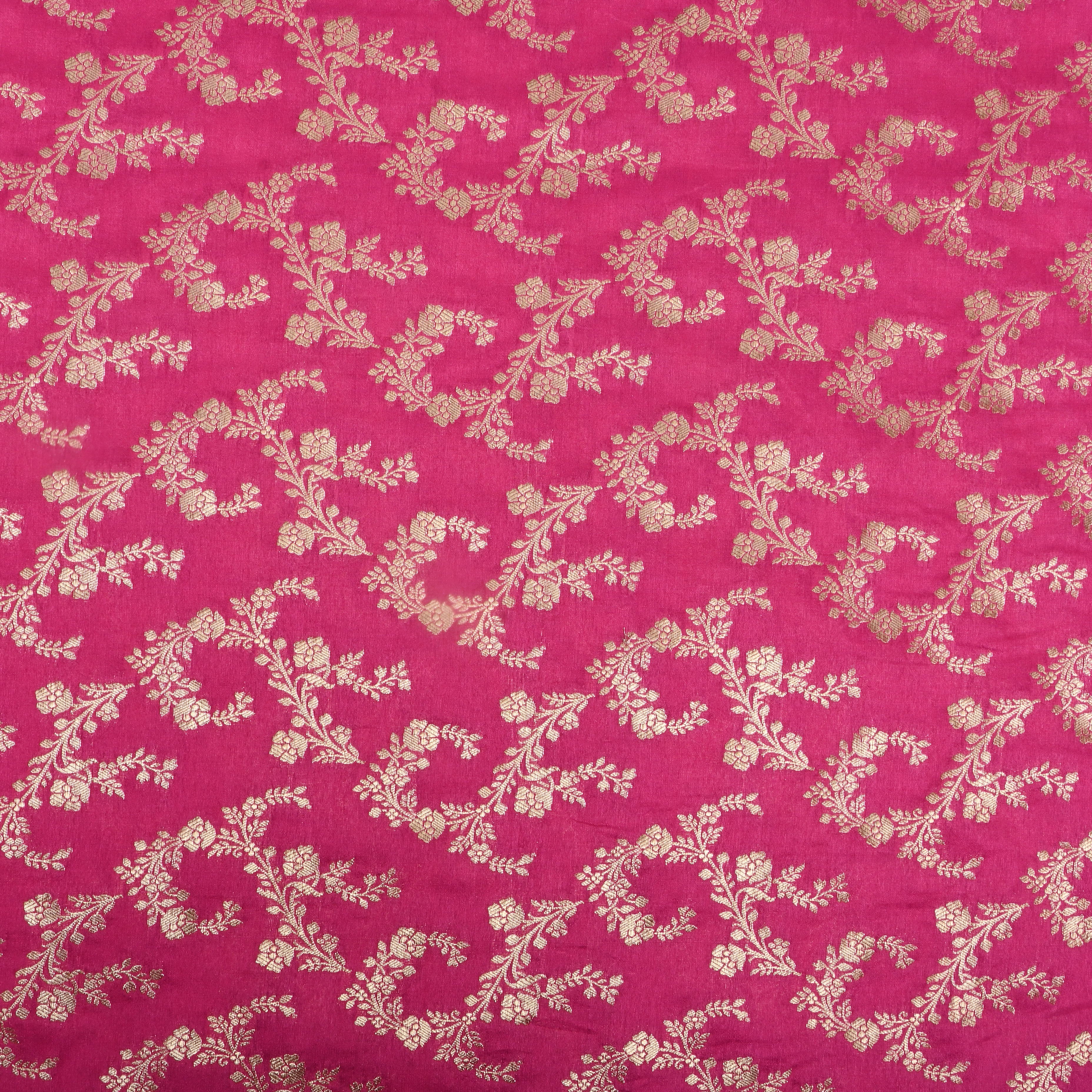 Hot Pink Floral Jaal Jamawar Silk Fabric