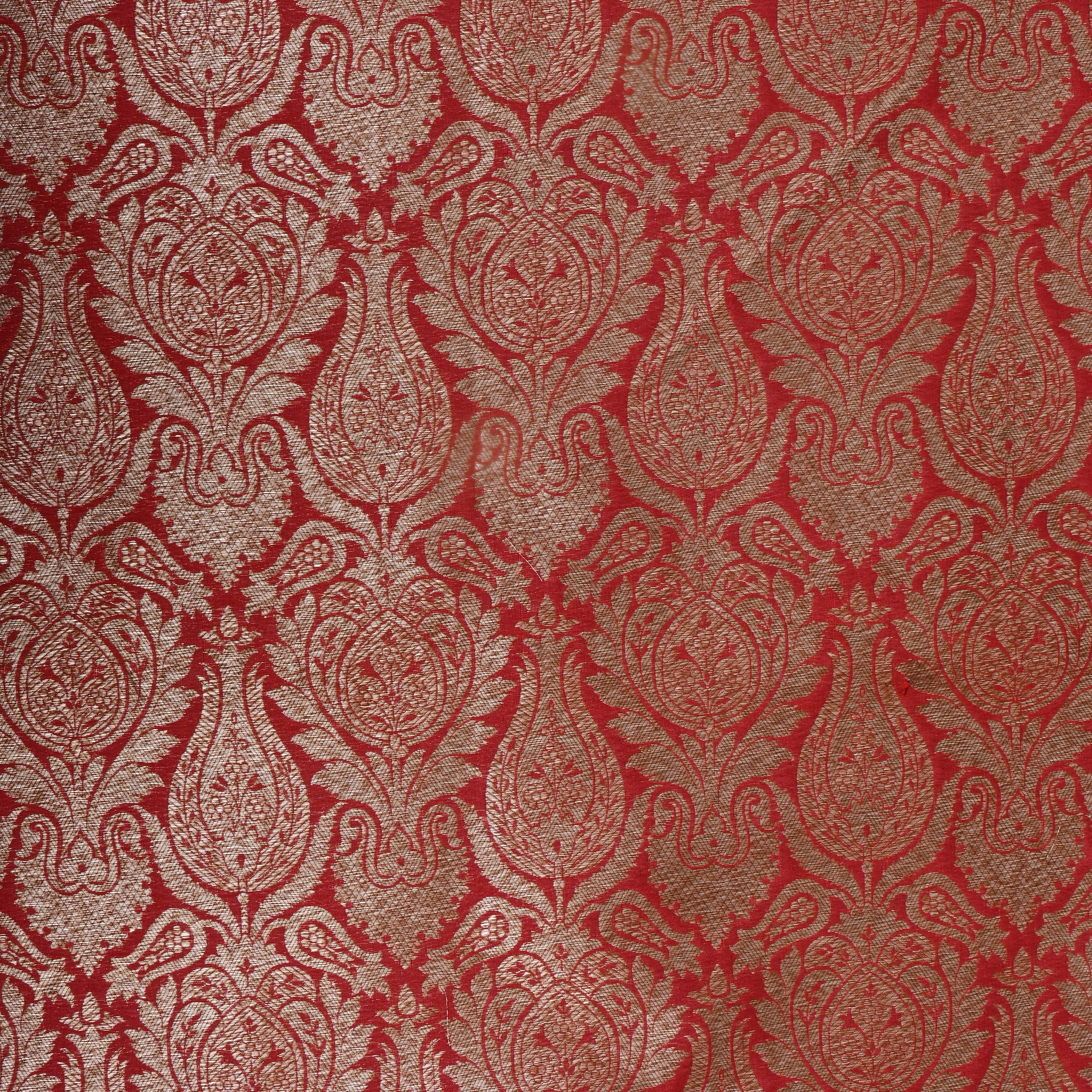 Crimson Red Zari Woven Jamawar Silk Fabric