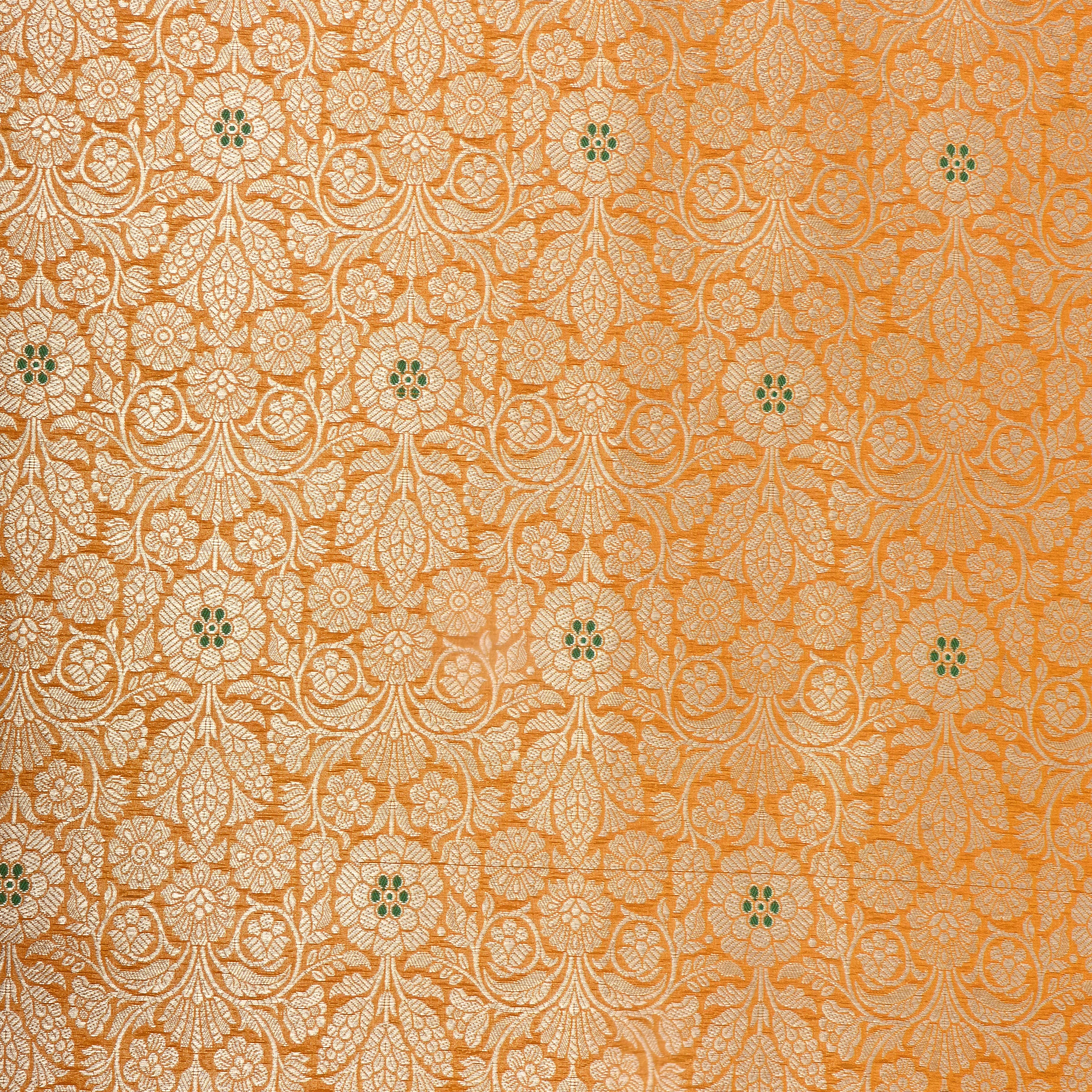 Sunflower Yellow Floral Jamawar Silk Fabric