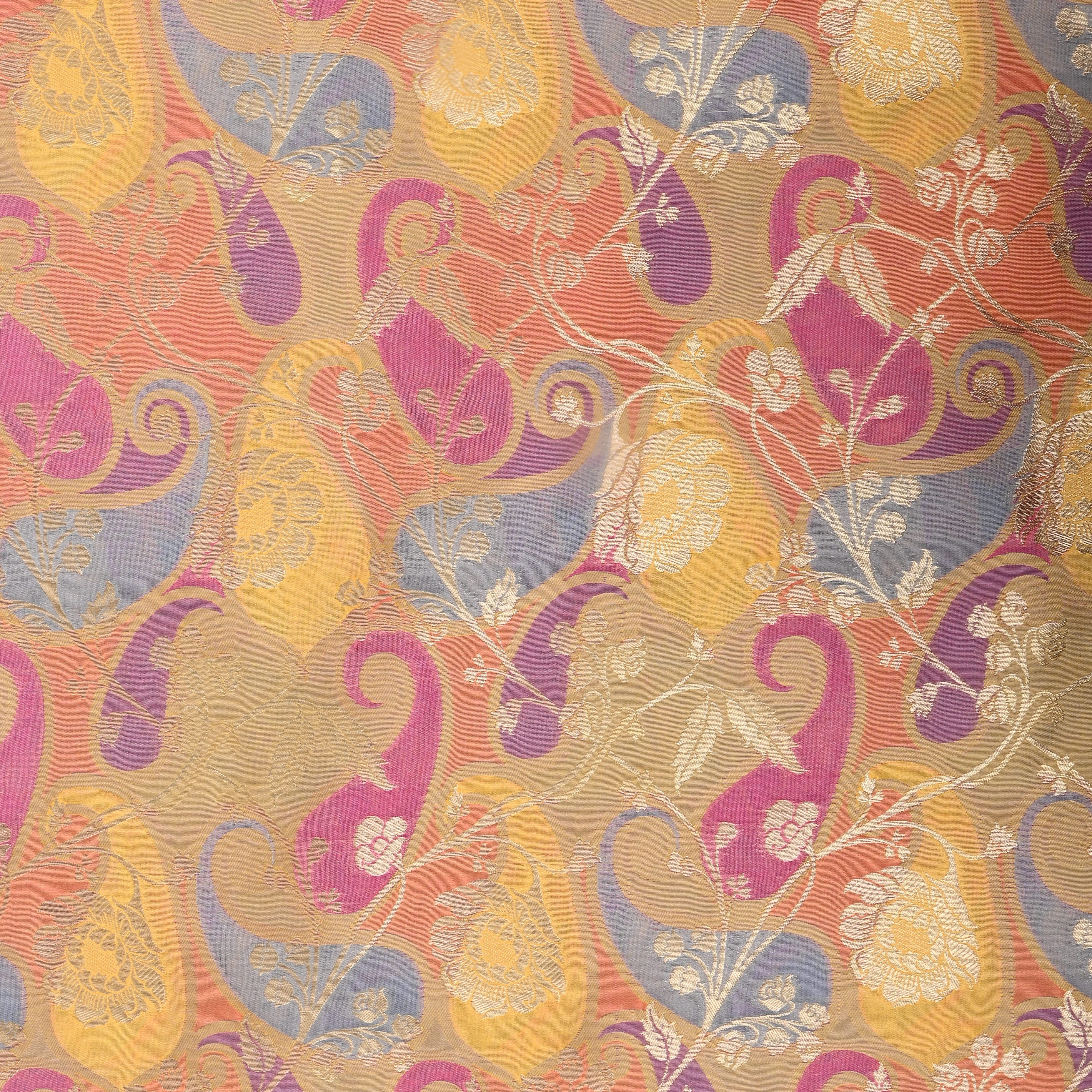 Pastel Multicolour Floral Jamawar Silk Fabric