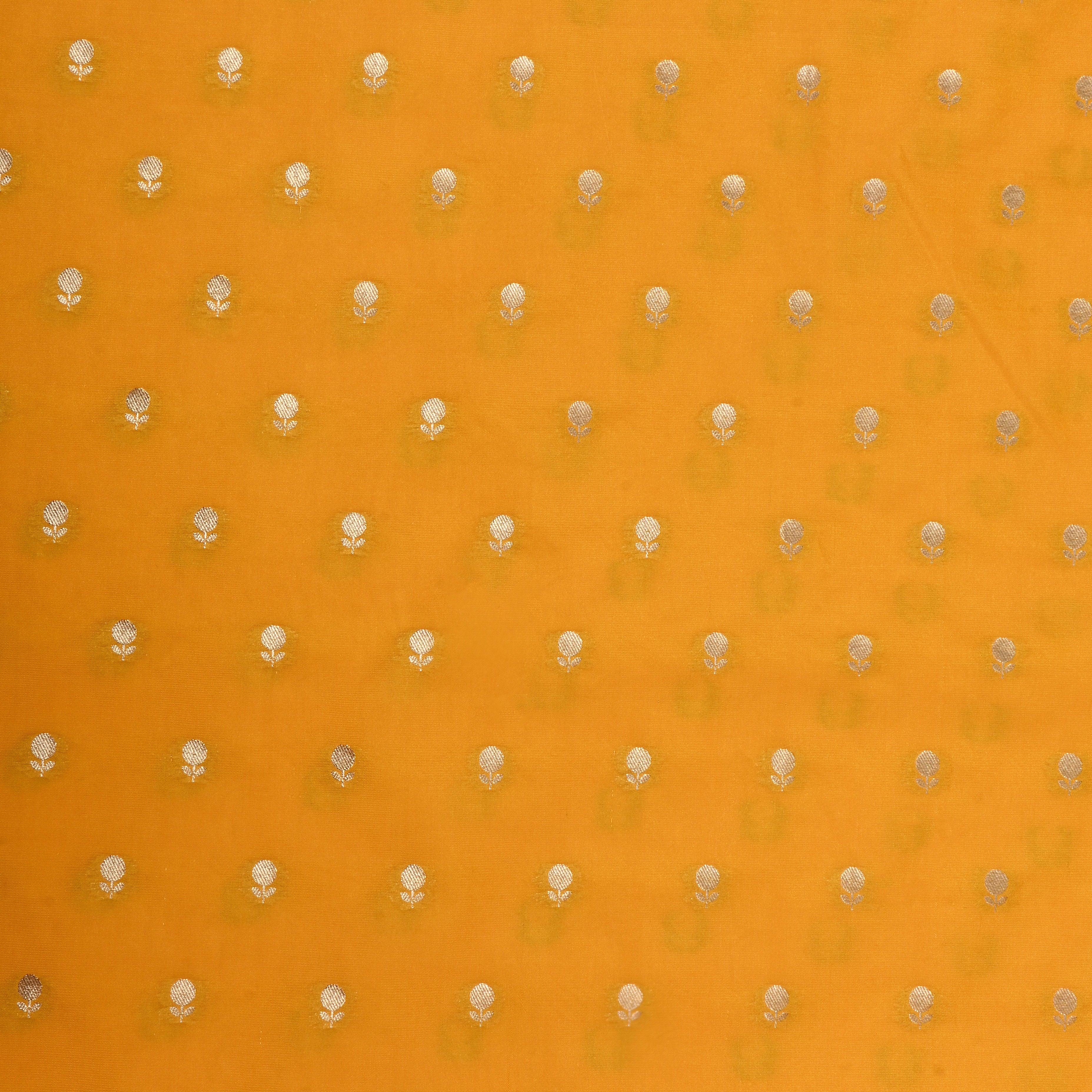 Bright Yellow Floral Woven Jamawar Silk Fabric