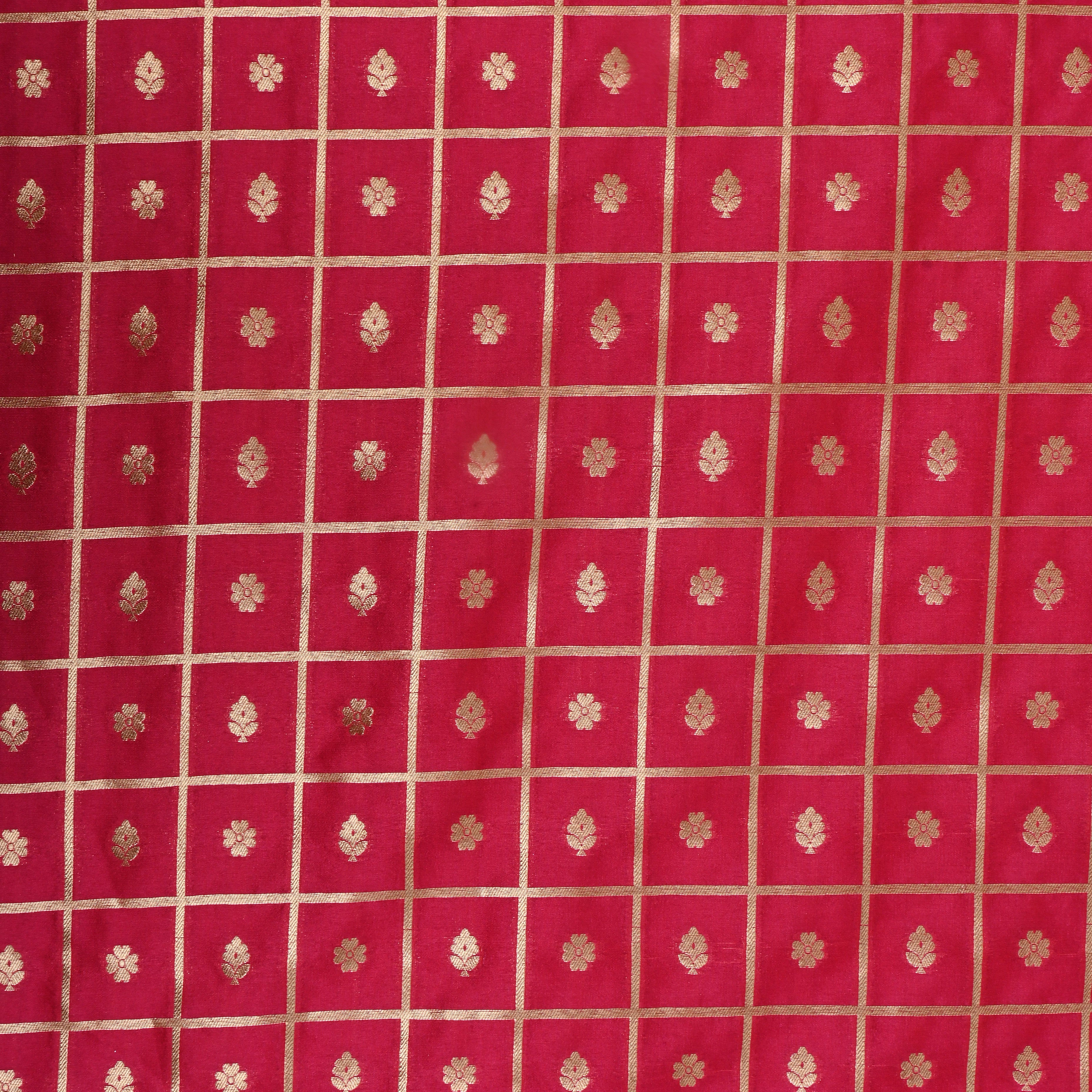 Bright Pink Jamawar Floral Silk Fabric