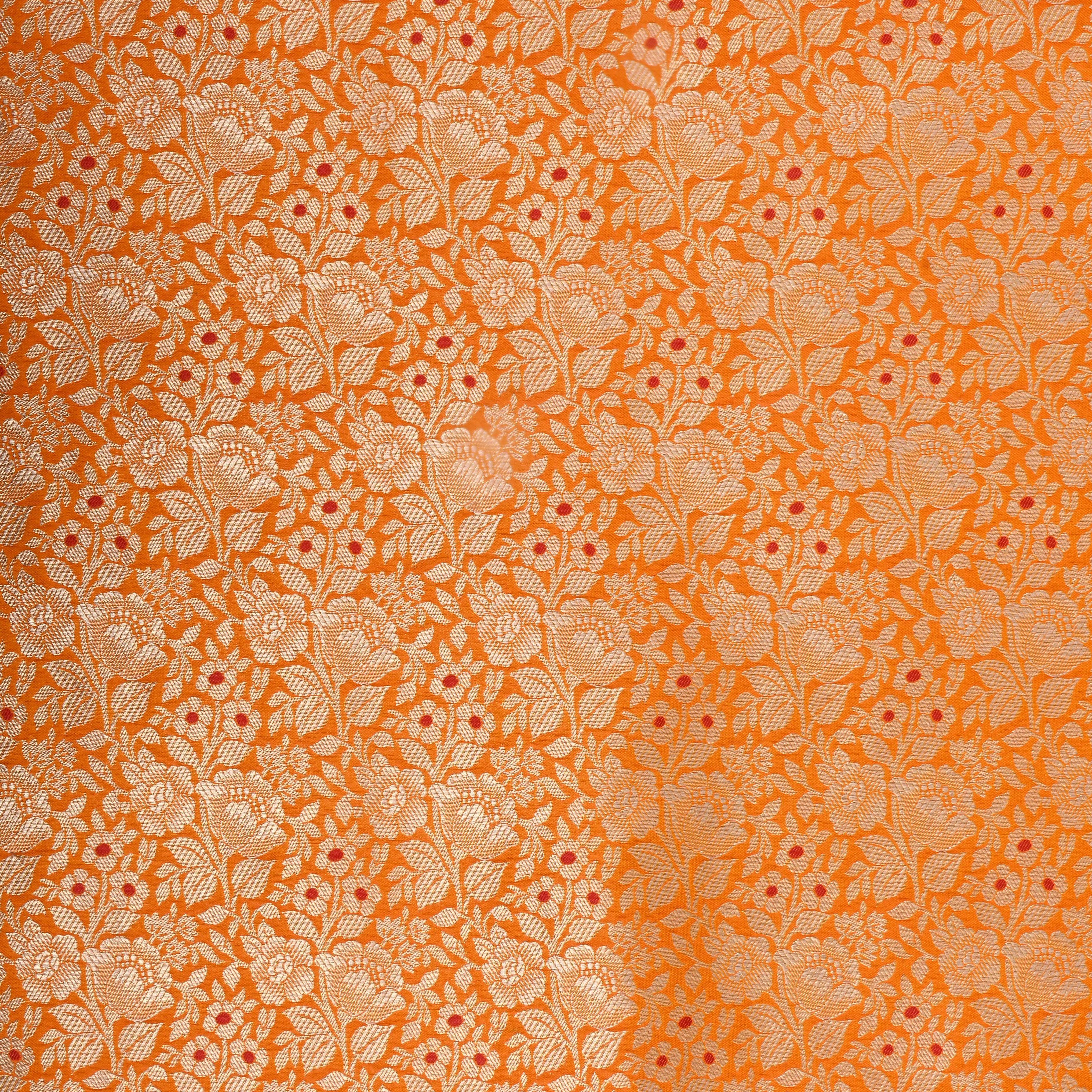 Golden Turmeric Yellow Zari Woven Jamawar Silk Fabric