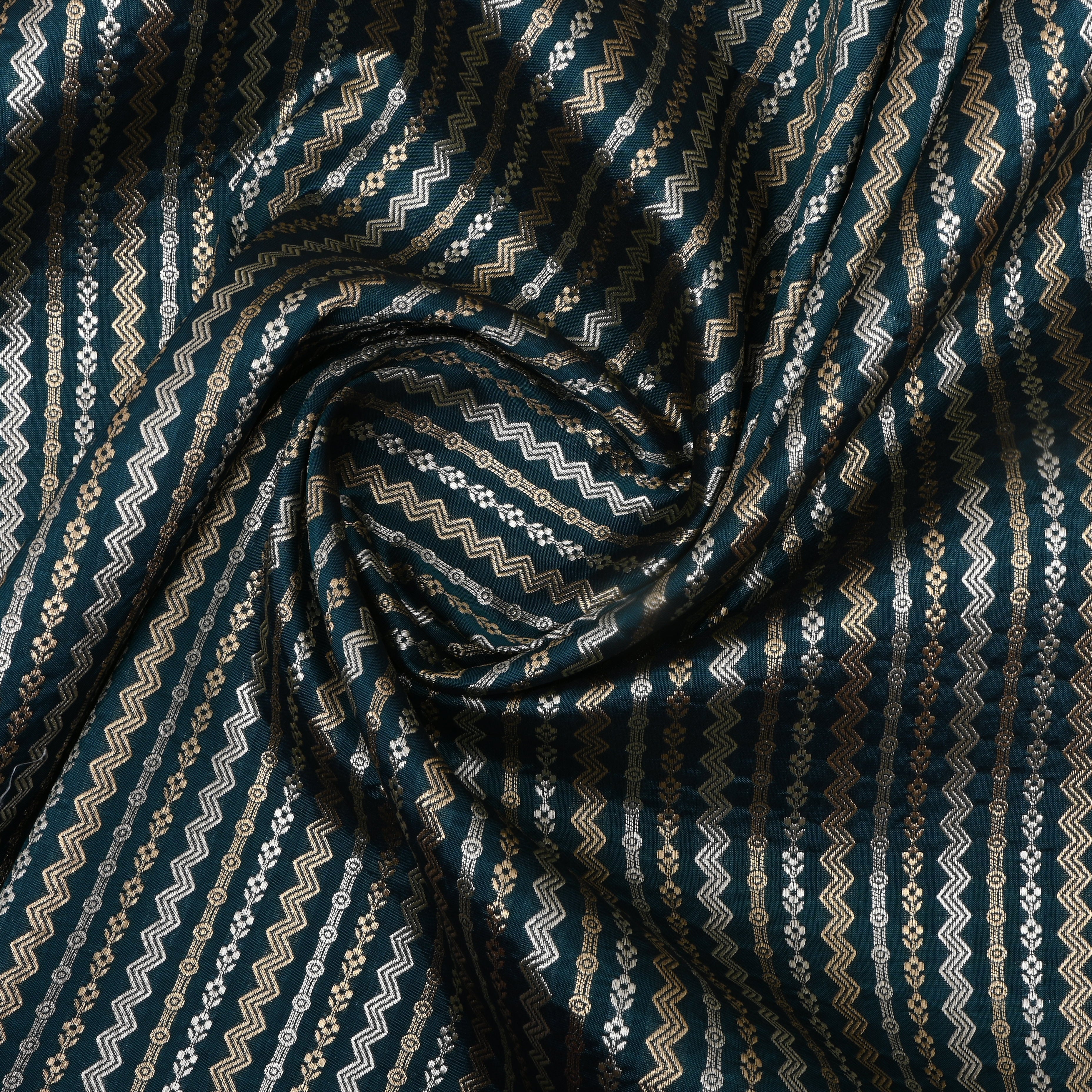 Bottle Green Dual Zari Woven Jamawar Silk Fabric