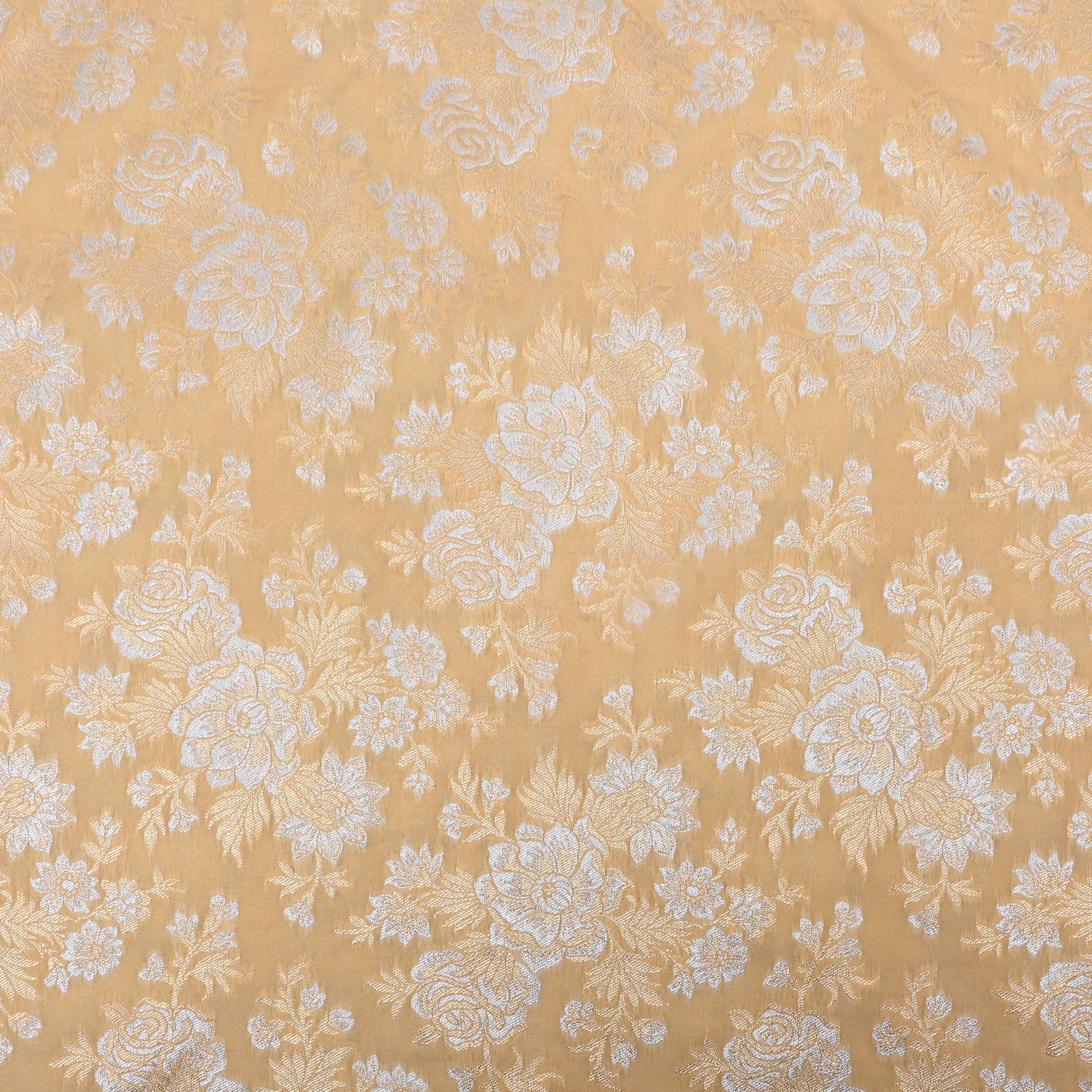 Cream Floral Zari Woven Jamawar Silk Fabric