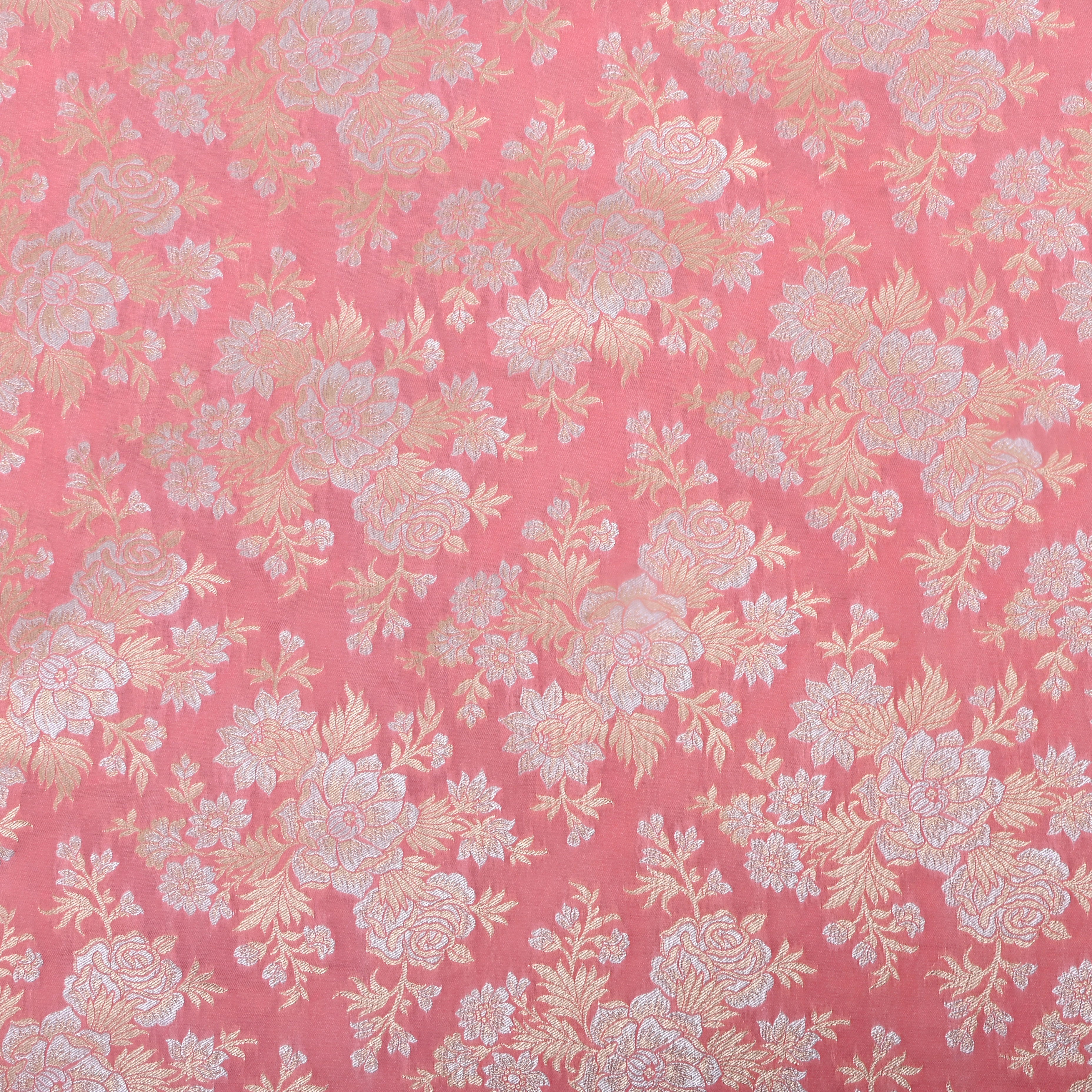 Blush Pink Floral Zari Woven Jamawar Silk Fabric