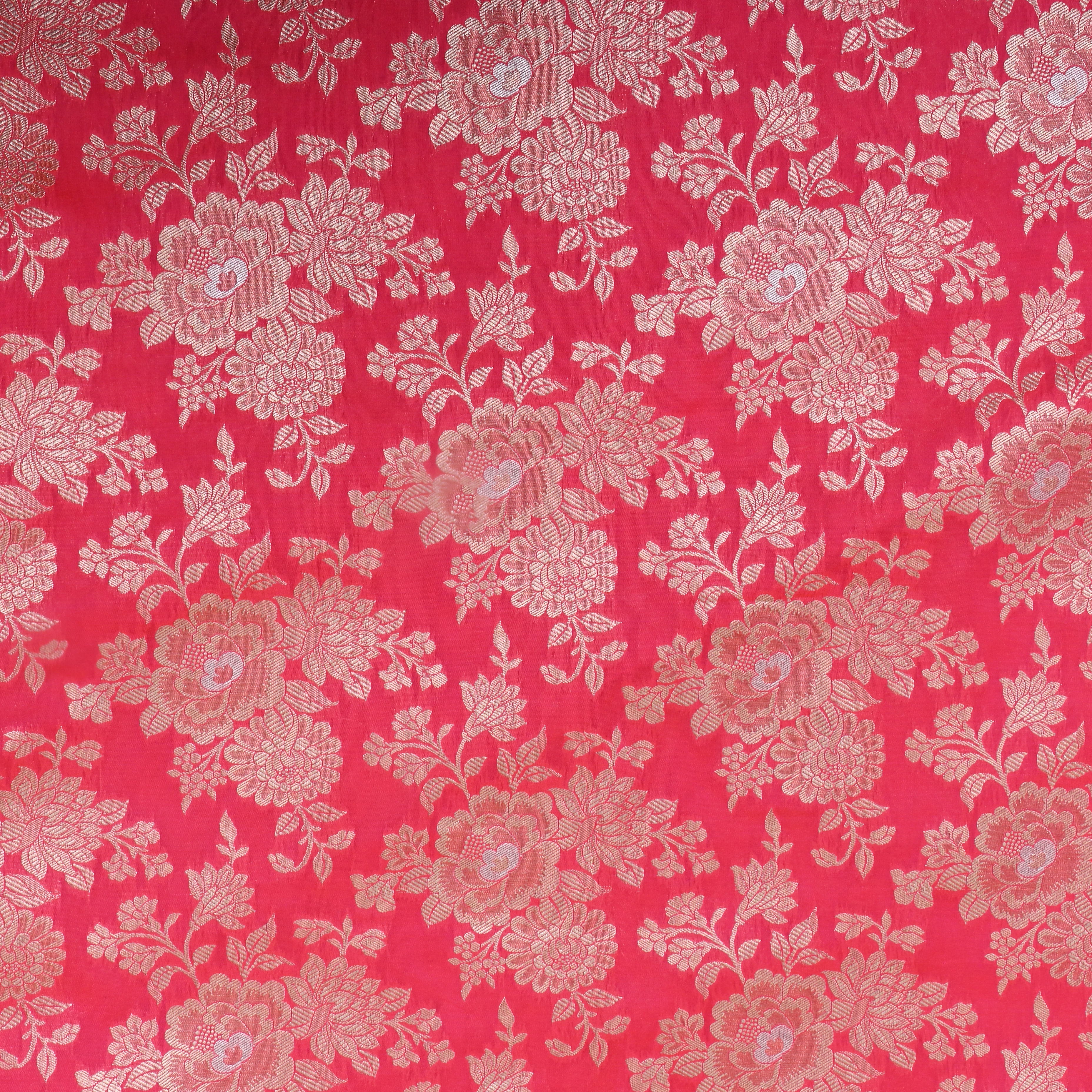 Raspberry Pink Floral Jamawar Silk Fabric