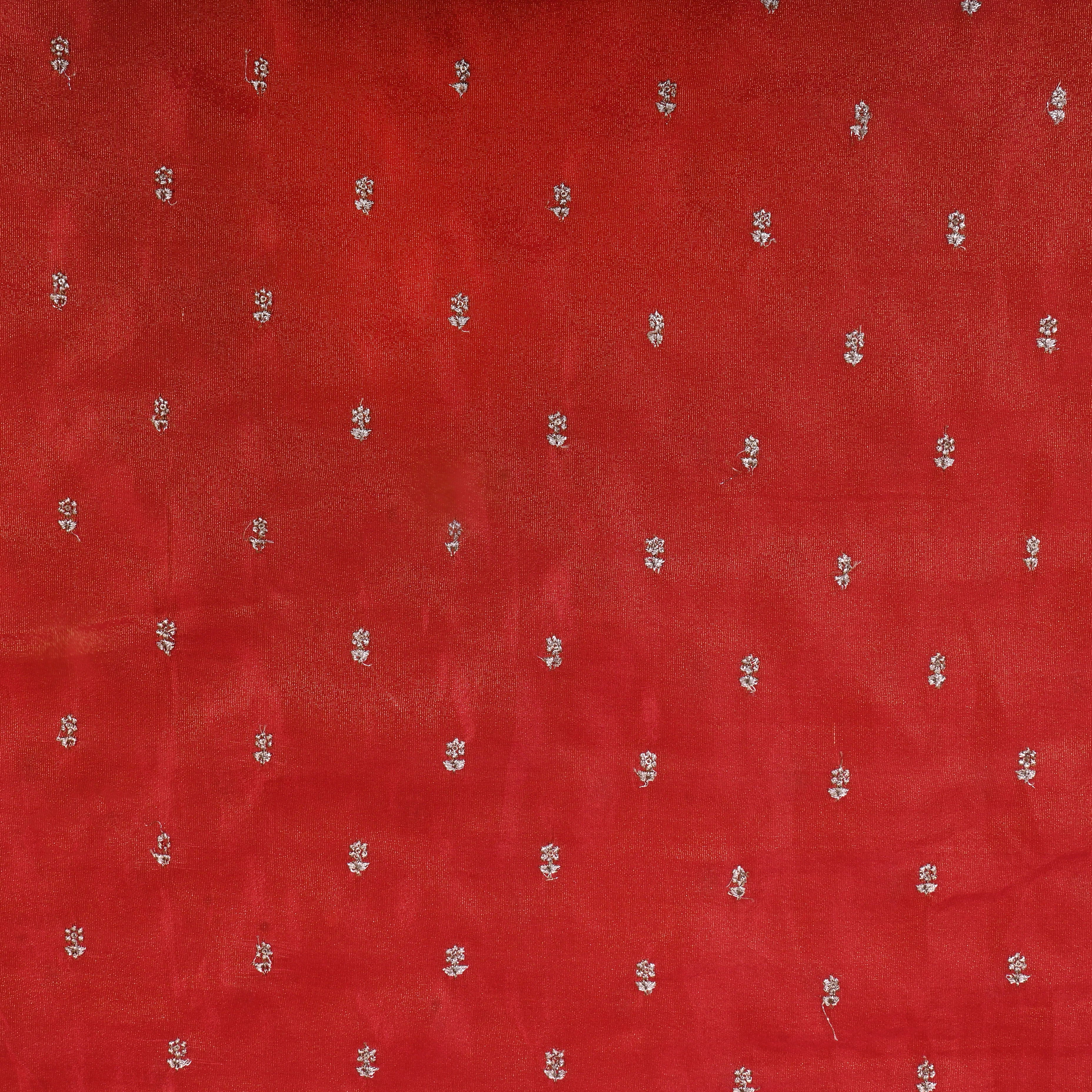 Scarlet Red Floral Embroidered Tissue Fabric