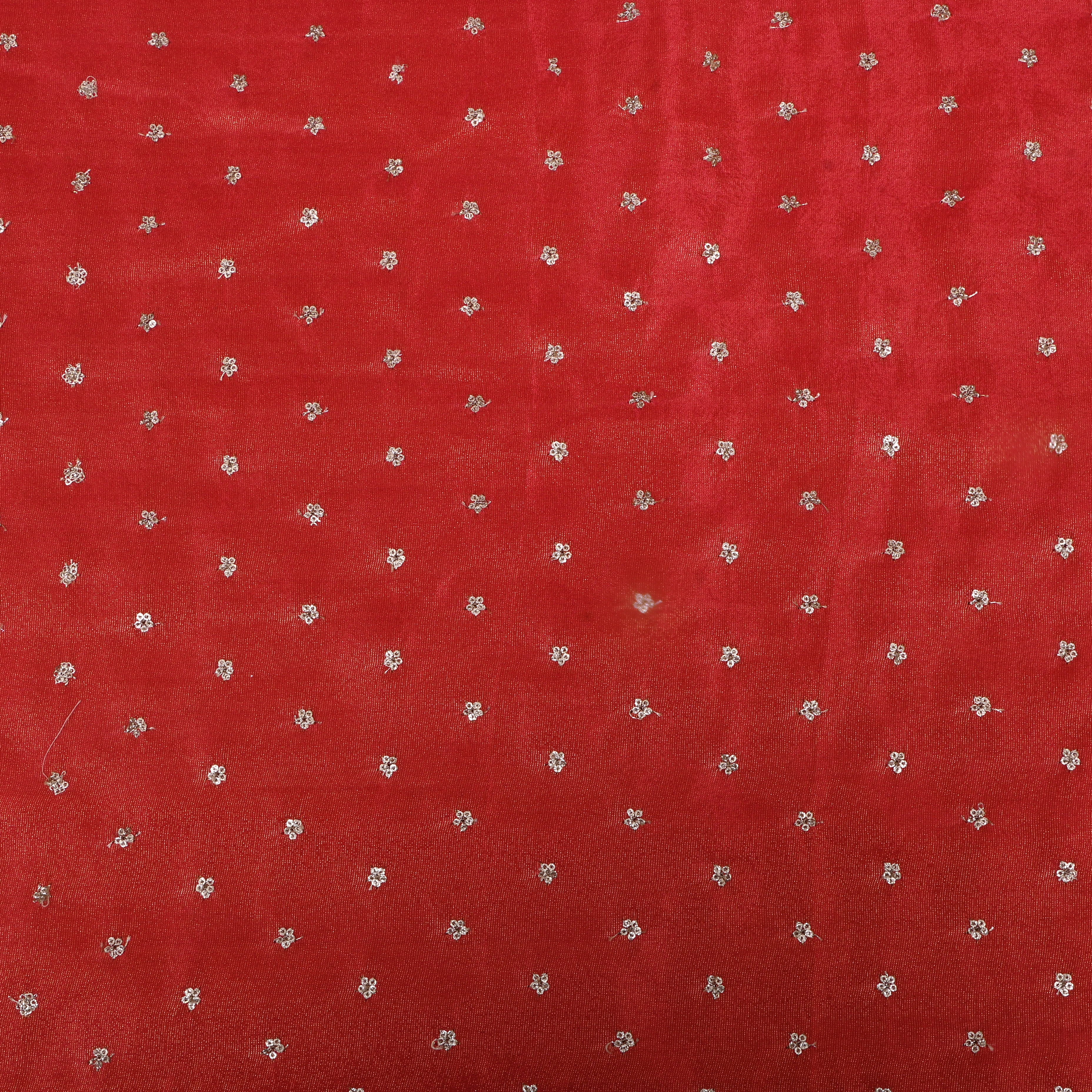 Crimson Red Floral Embroidered Tissue Fabric