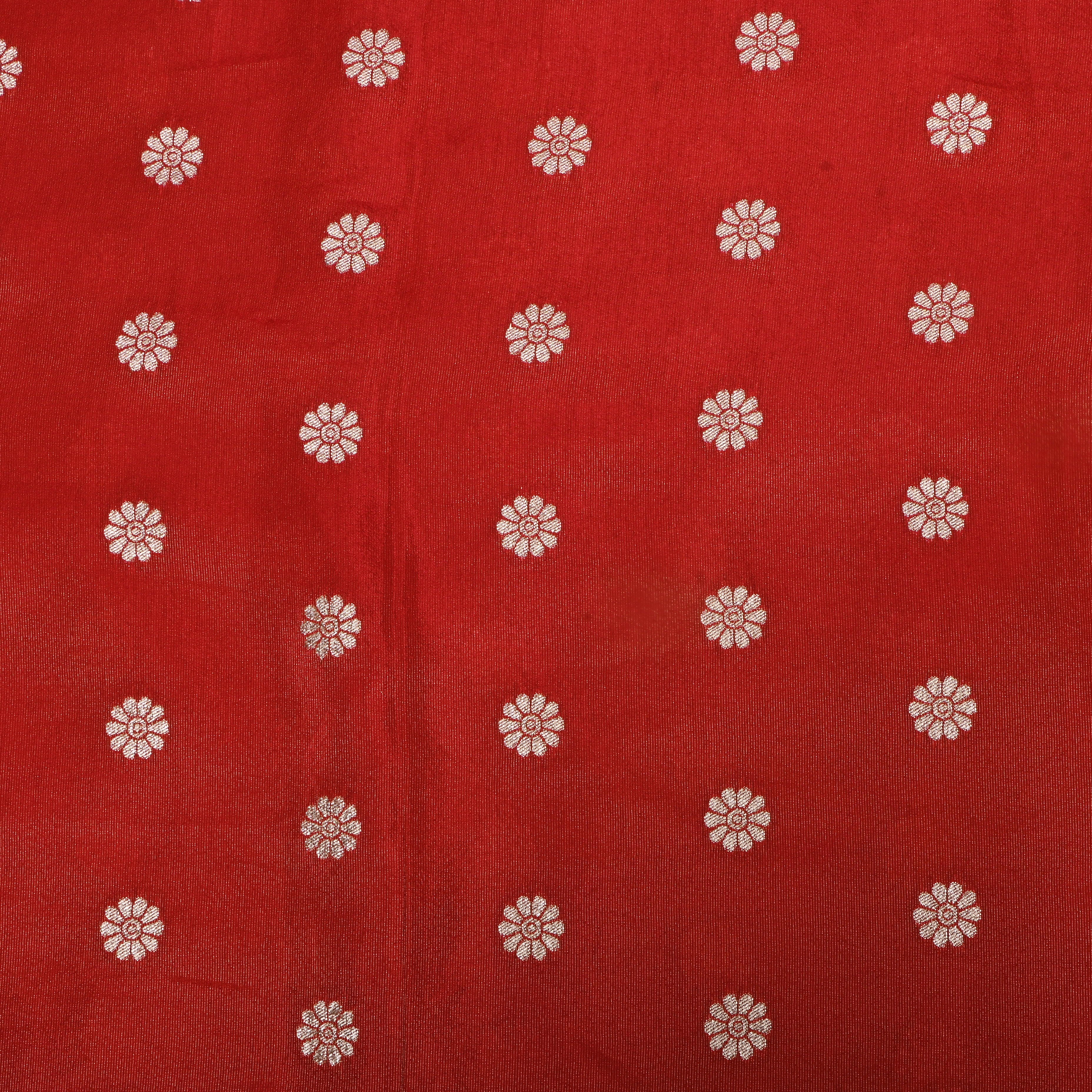Tomato Red Zari Embroidery Tissue Fabric