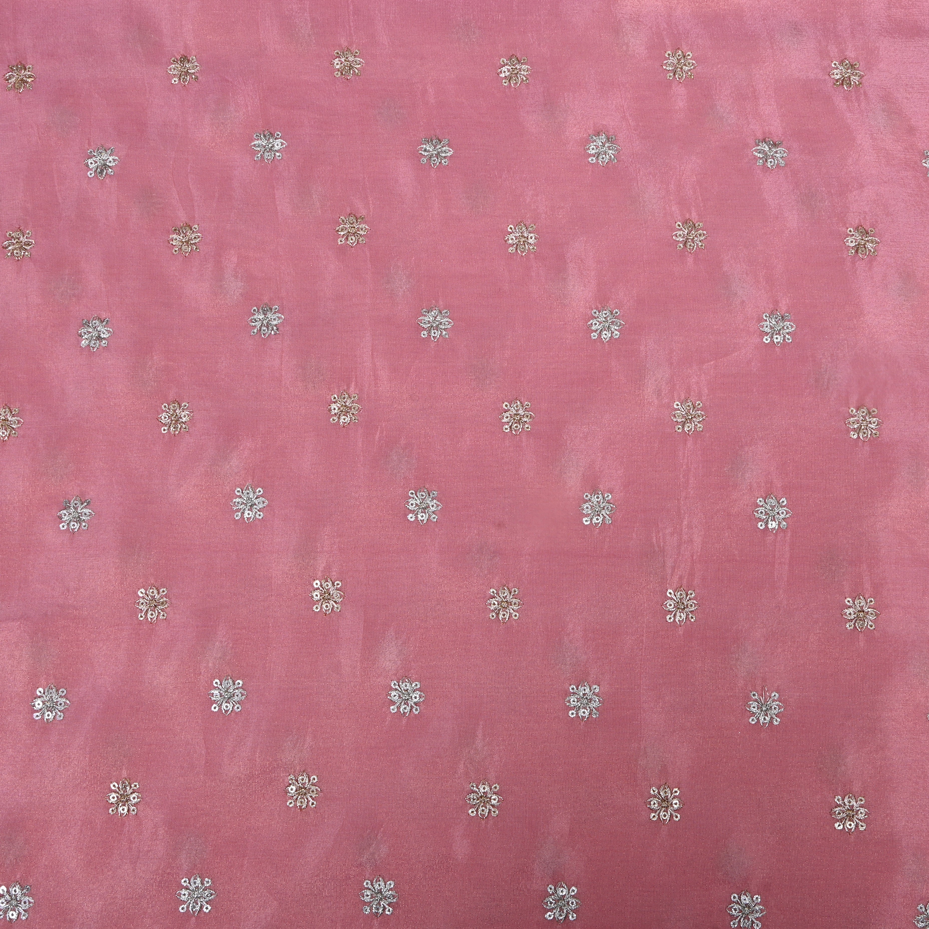 Baby Pink Zari Embroidered Tissue Fabric