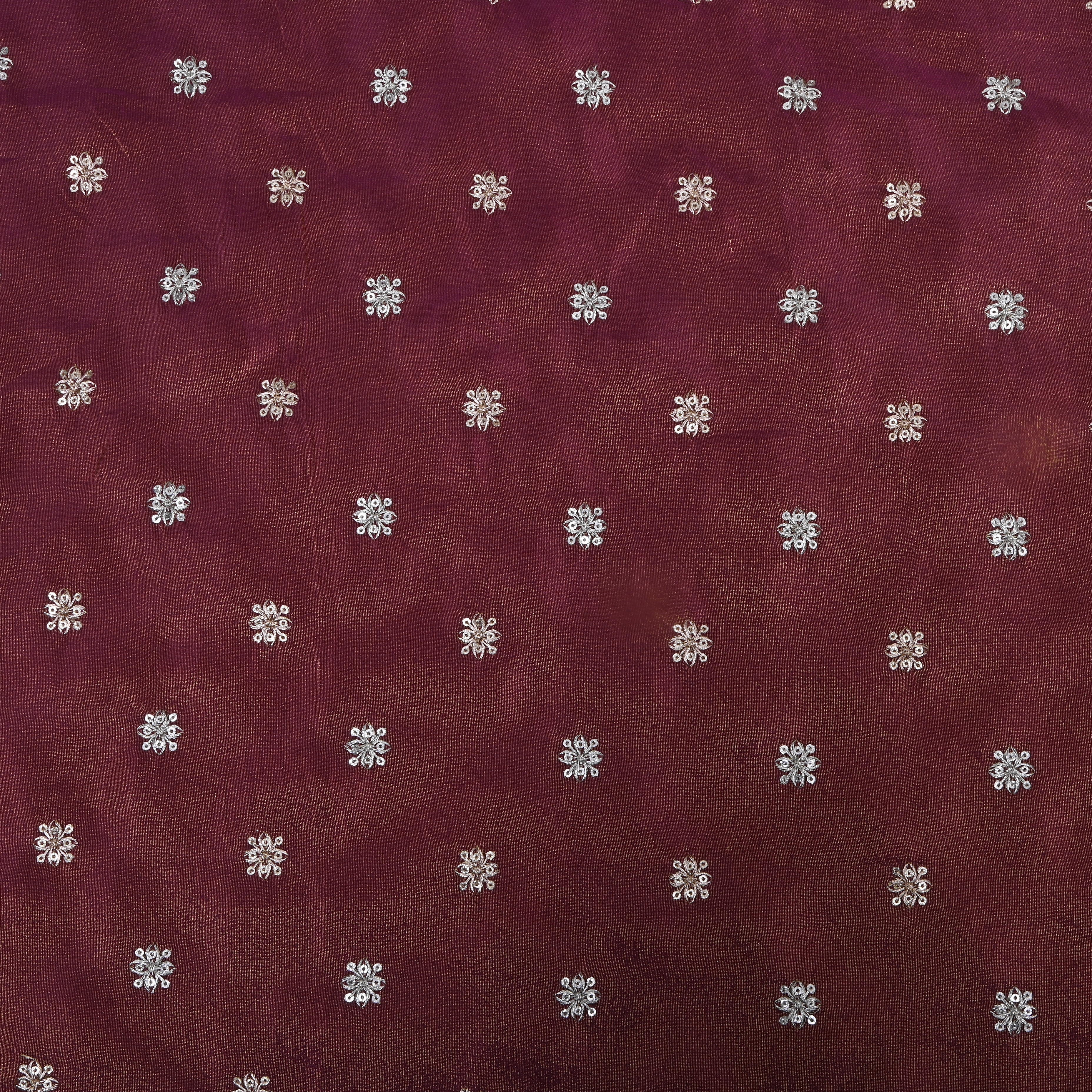 Plum Purple Zari Embroidered Tissue Fabric