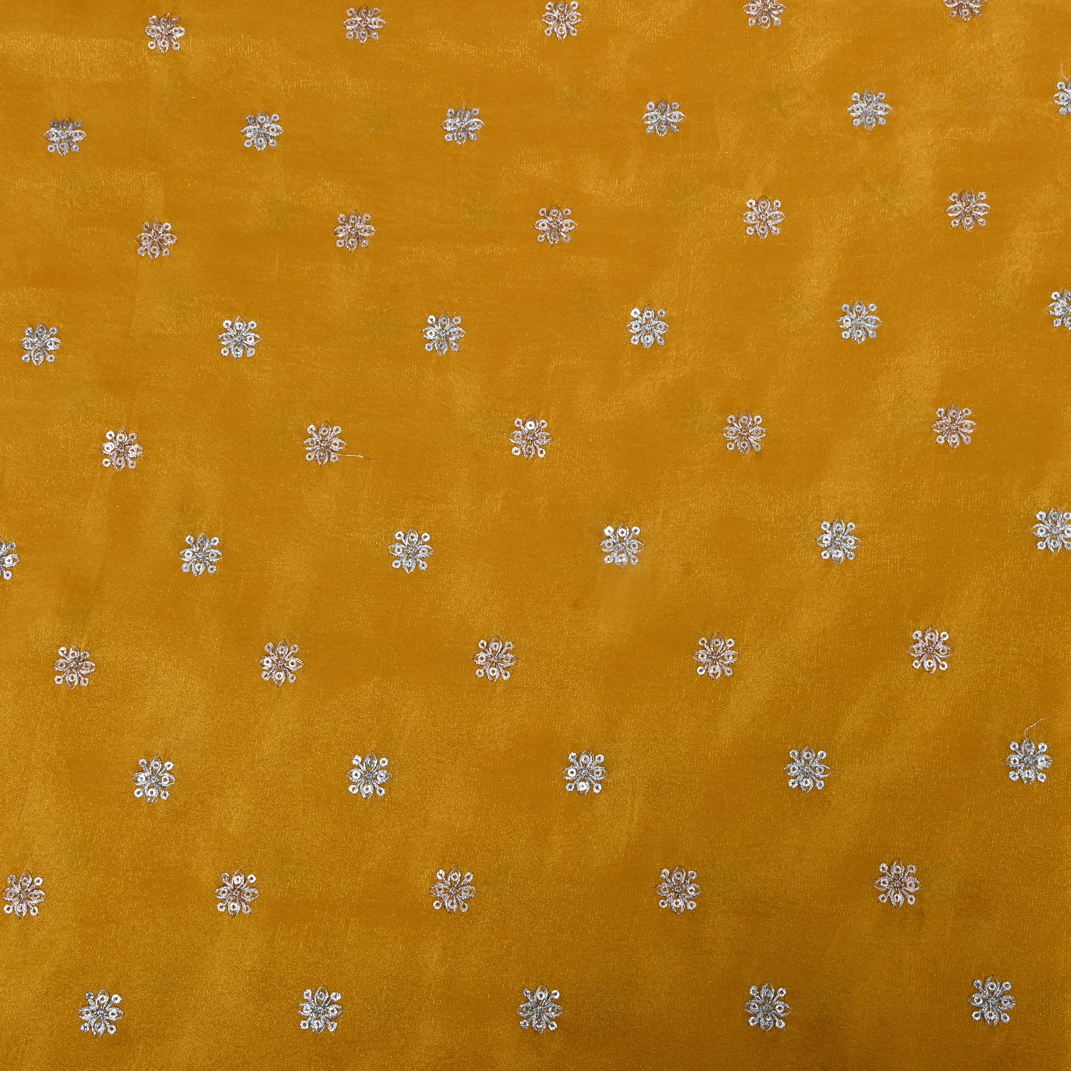 Mustard Yellow Zari Embroidered Tissue Fabric