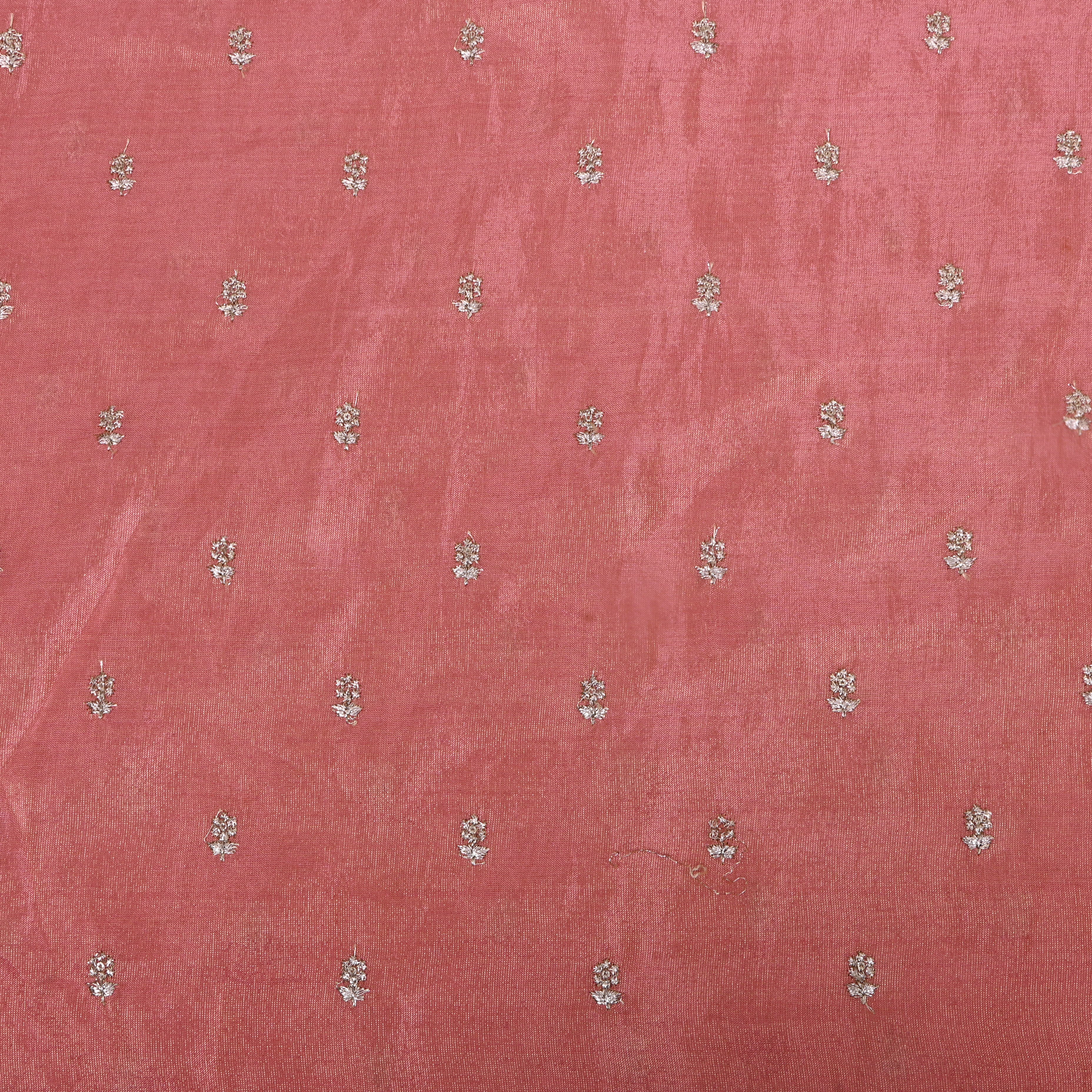Flamingo Pink Embroidered Floral Tissue Fabric