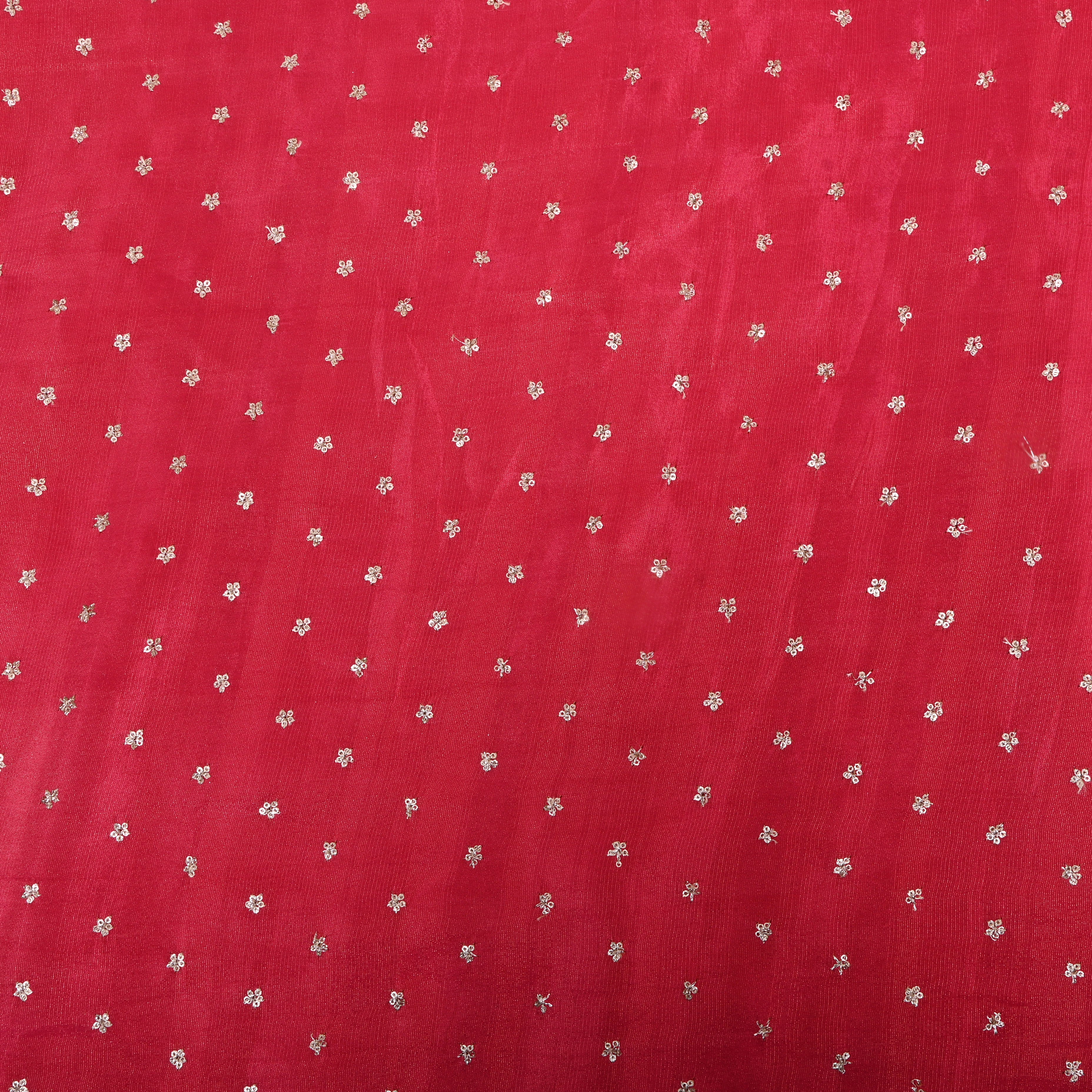 Crimson Pink Floral Embroidered Tissue Fabric