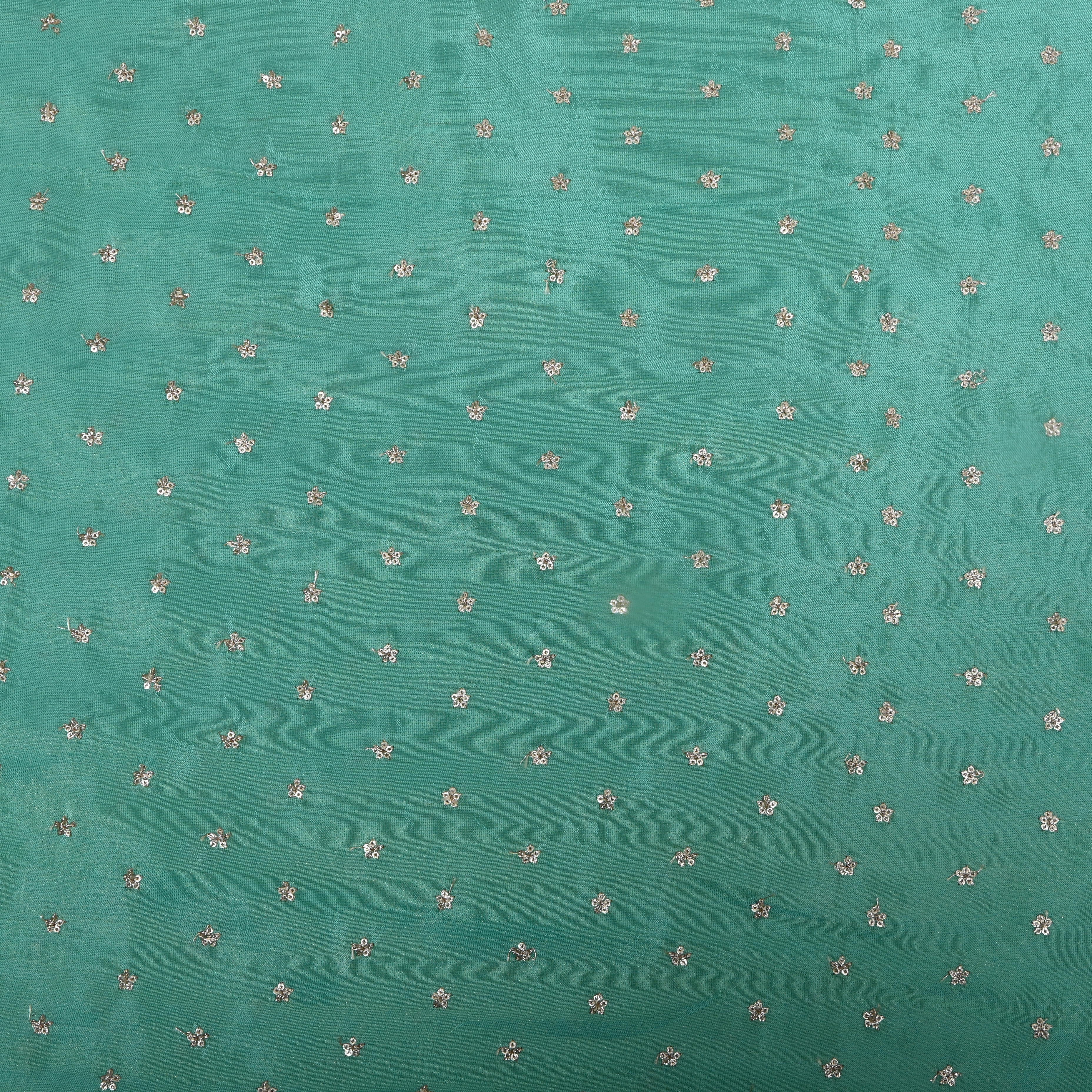 Mint Blue Floral Embroidered Tissue Fabric