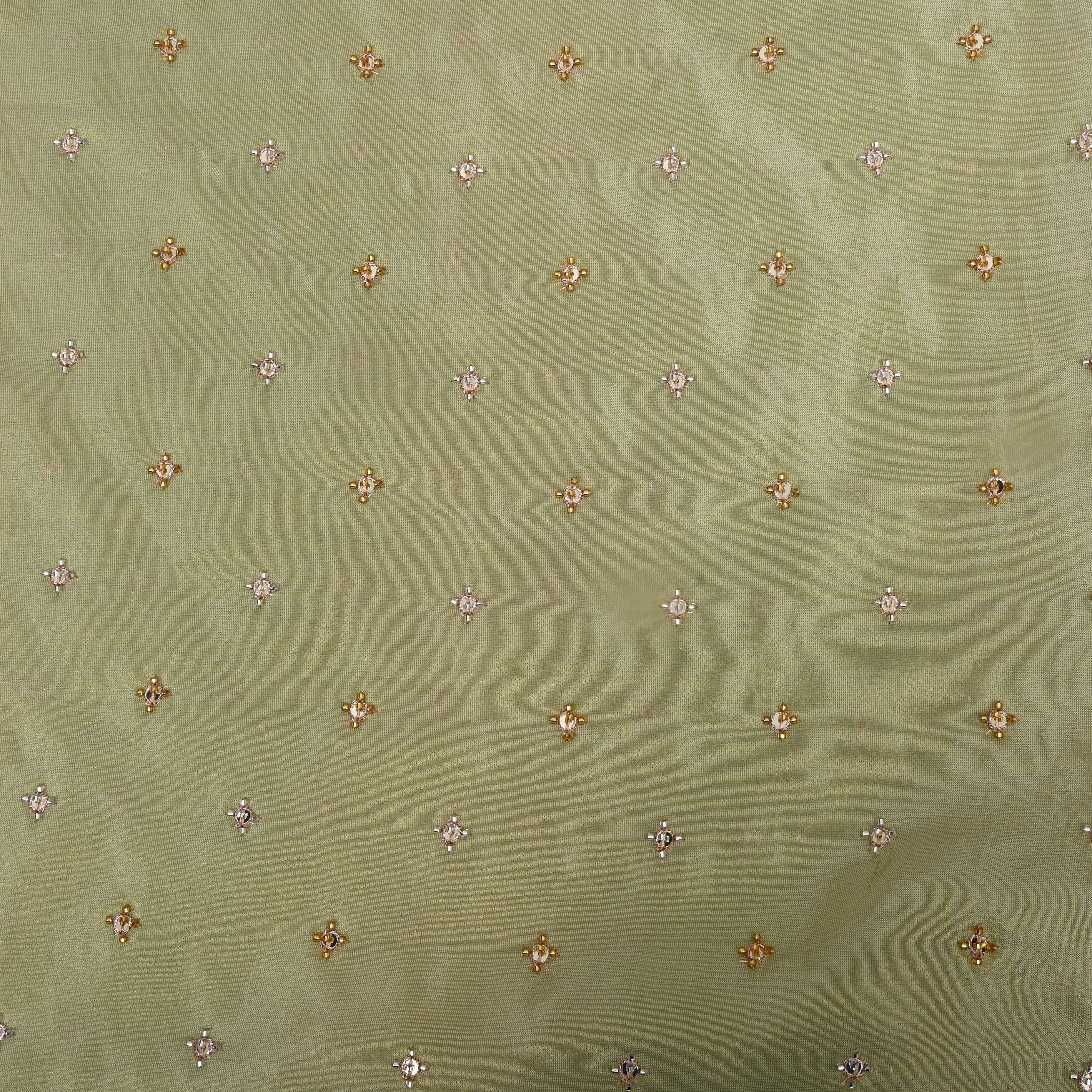 Pastel Green Bead Work Tissue Fabric