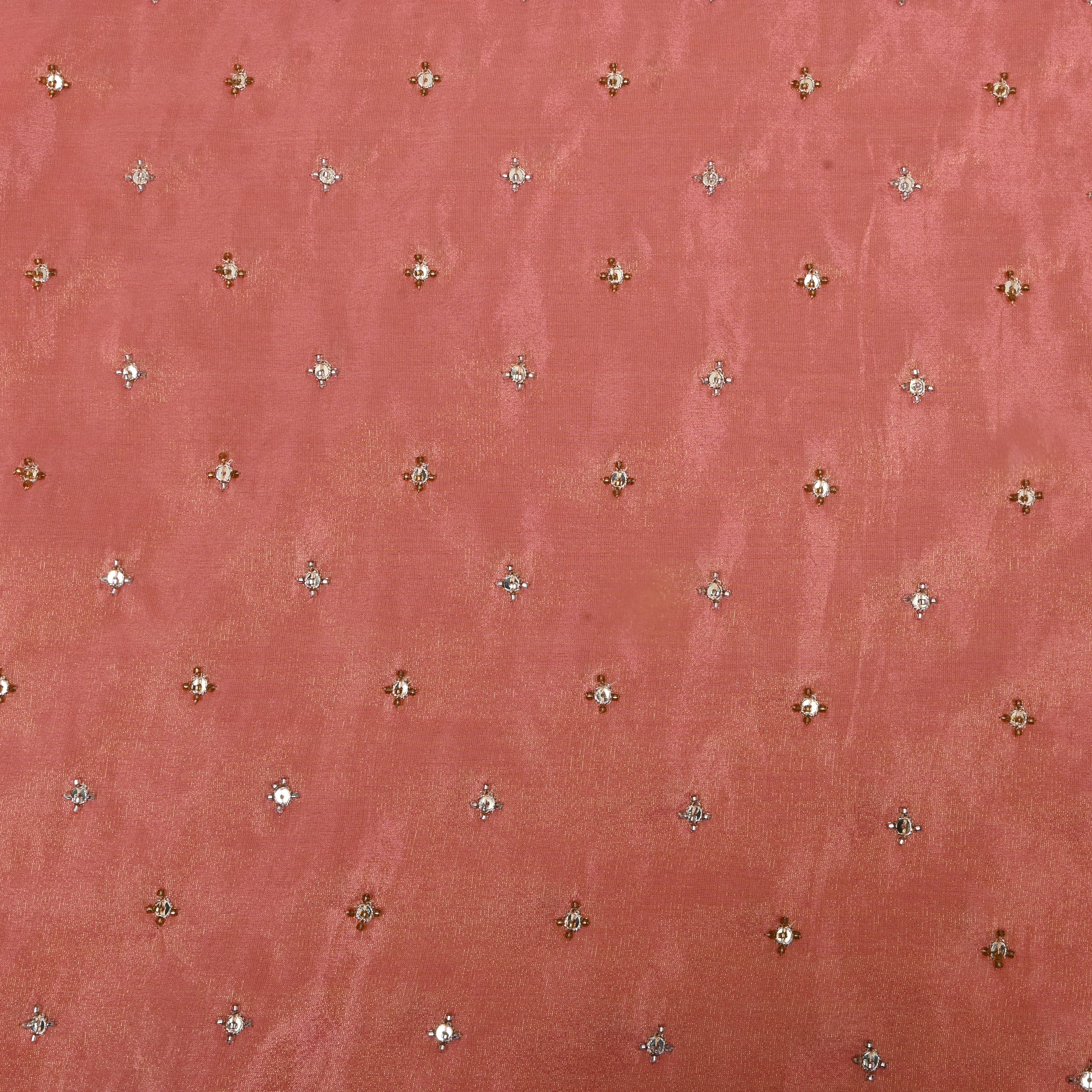 Peach Pink Beadwork Tissue Fabric
