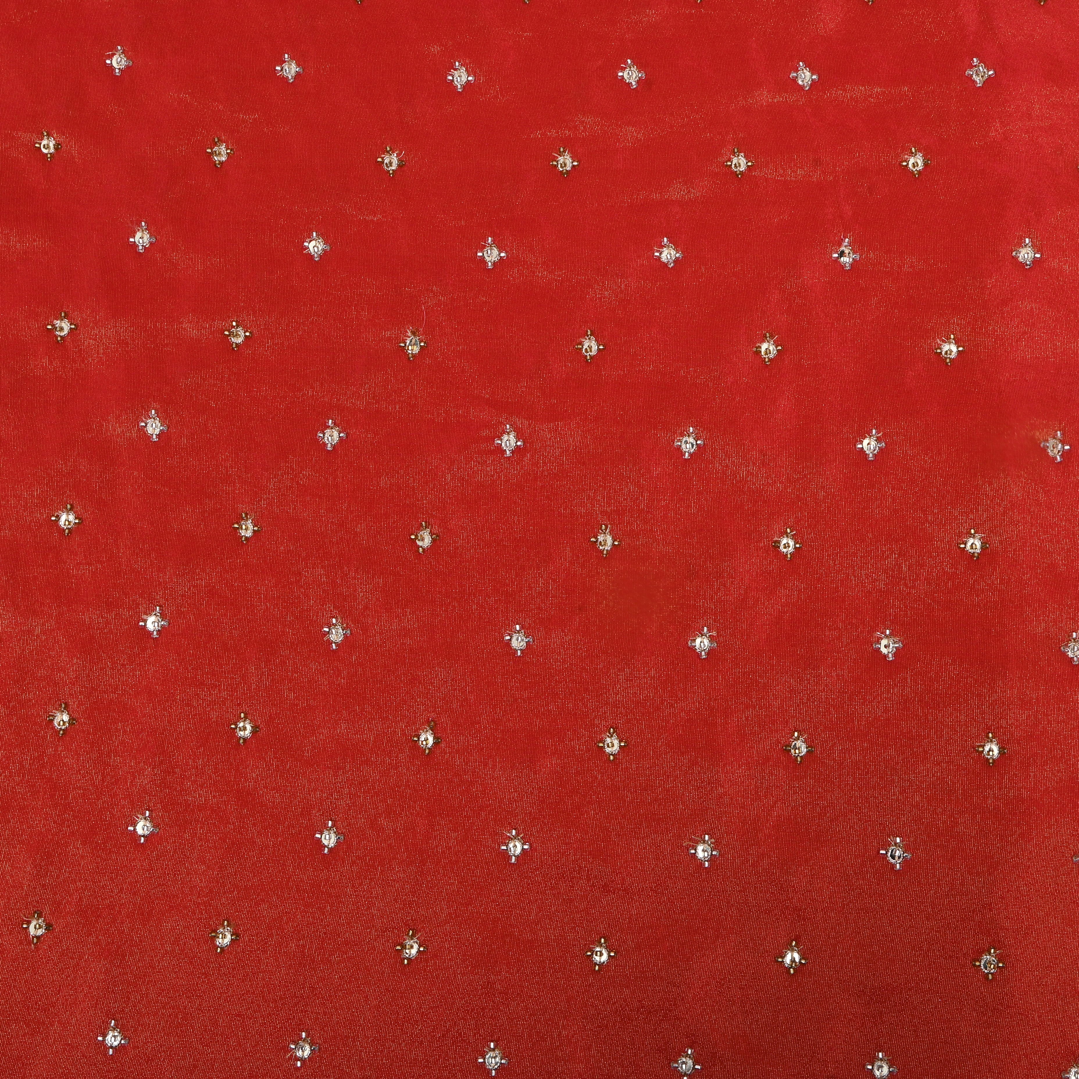 Dark Orange Bead Work Tissue Fabric