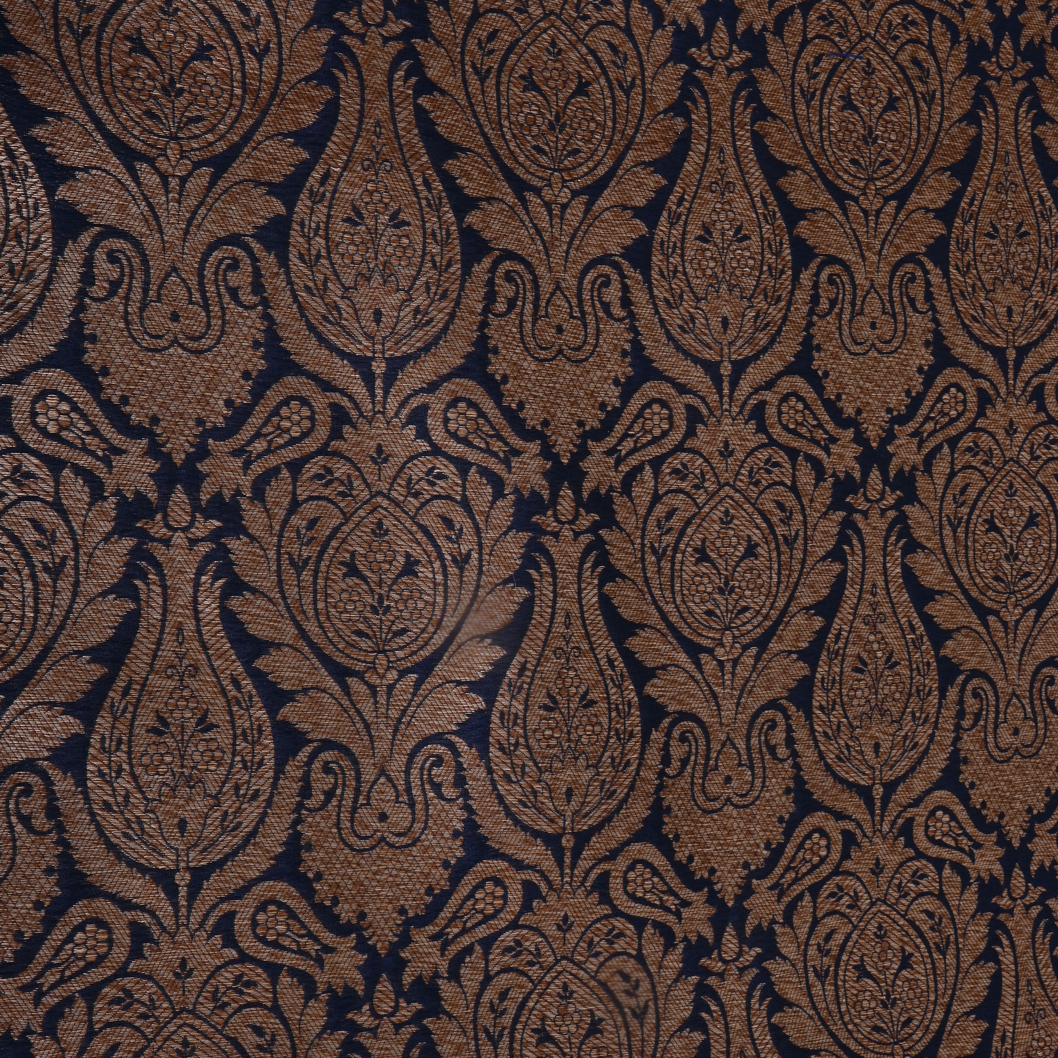 Space Blue Jamawar Silk Fabric