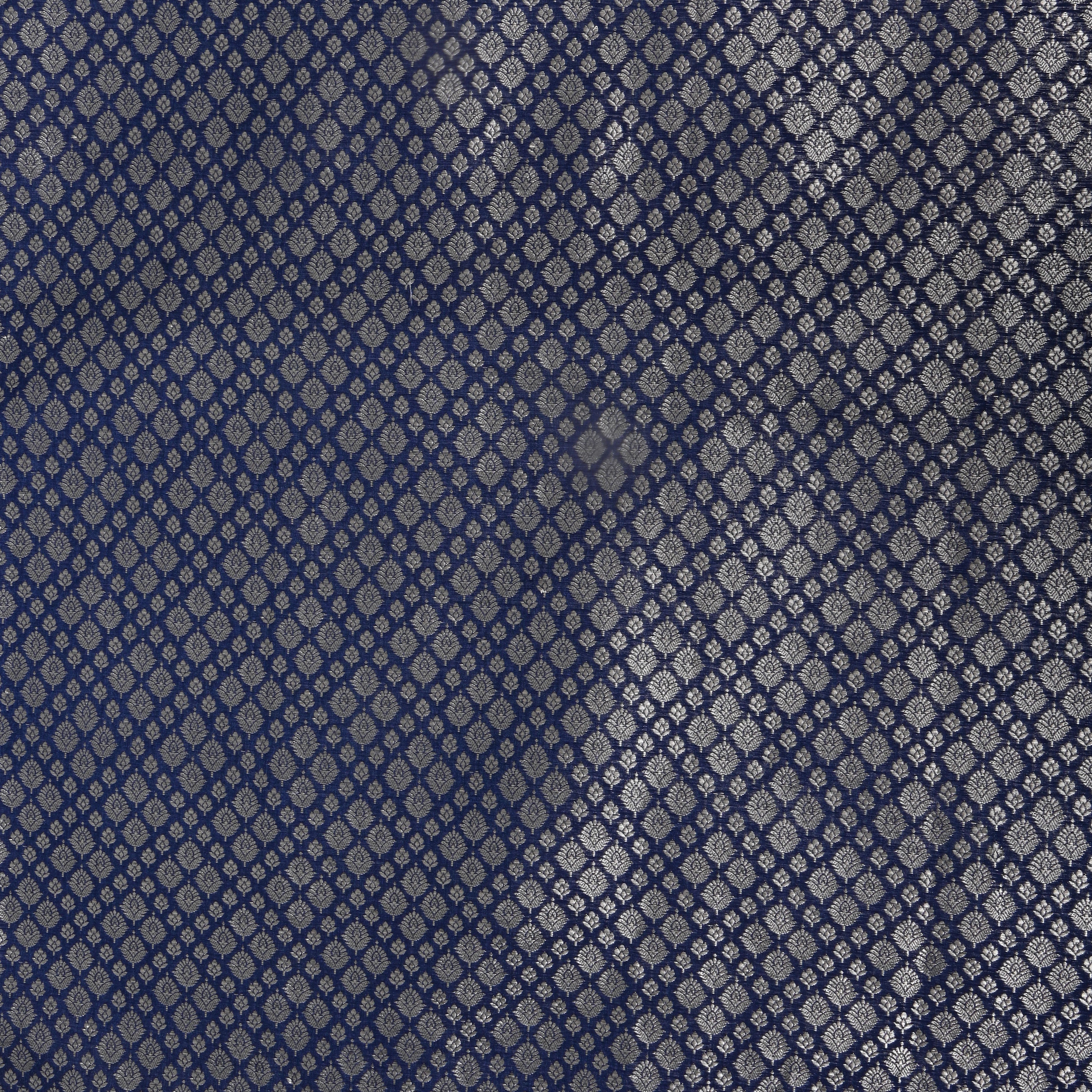 Deep Blue Zari Woven Jamawar Silk Fabric