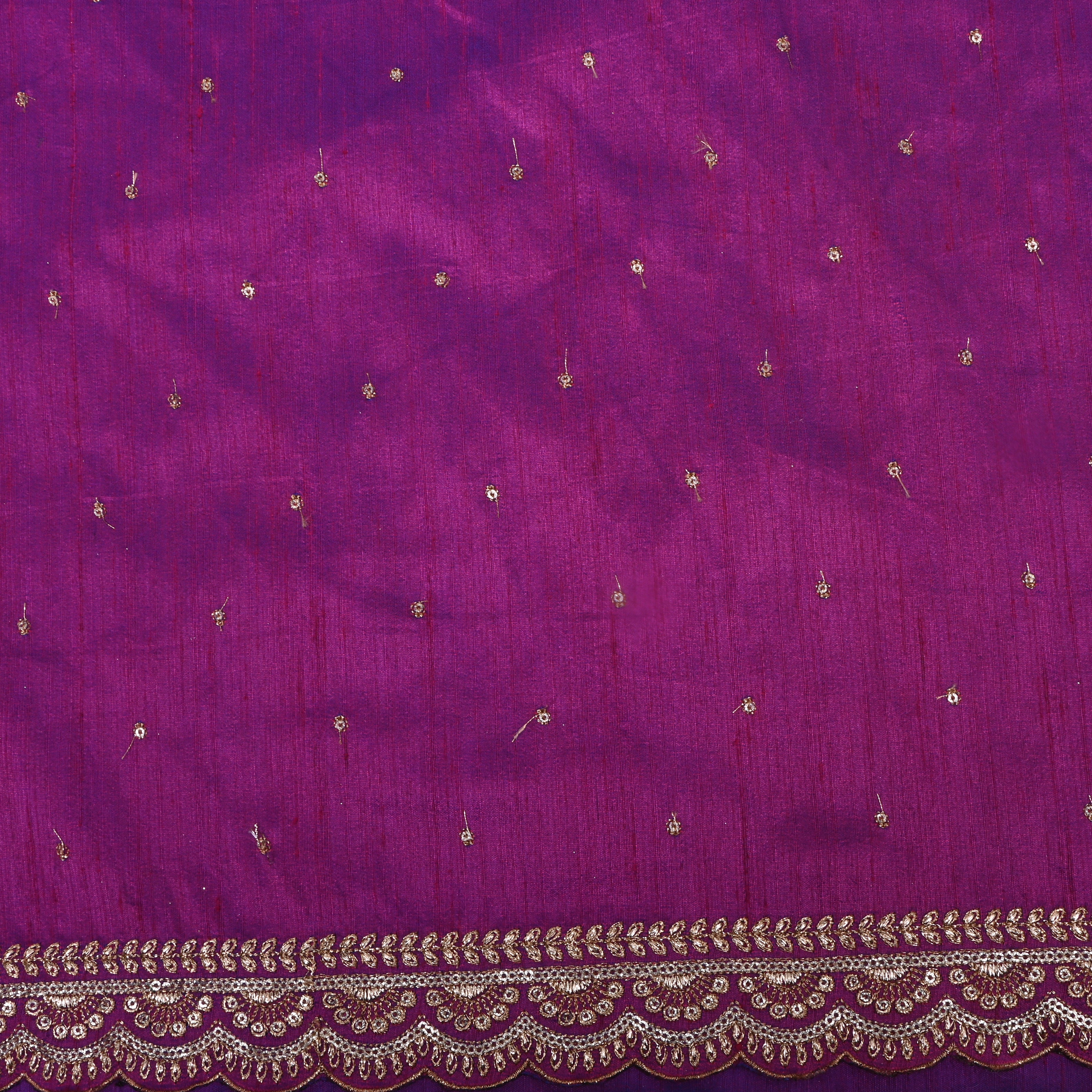 Mid Night Purple Zari Embroidered Dupion Silk Fabric