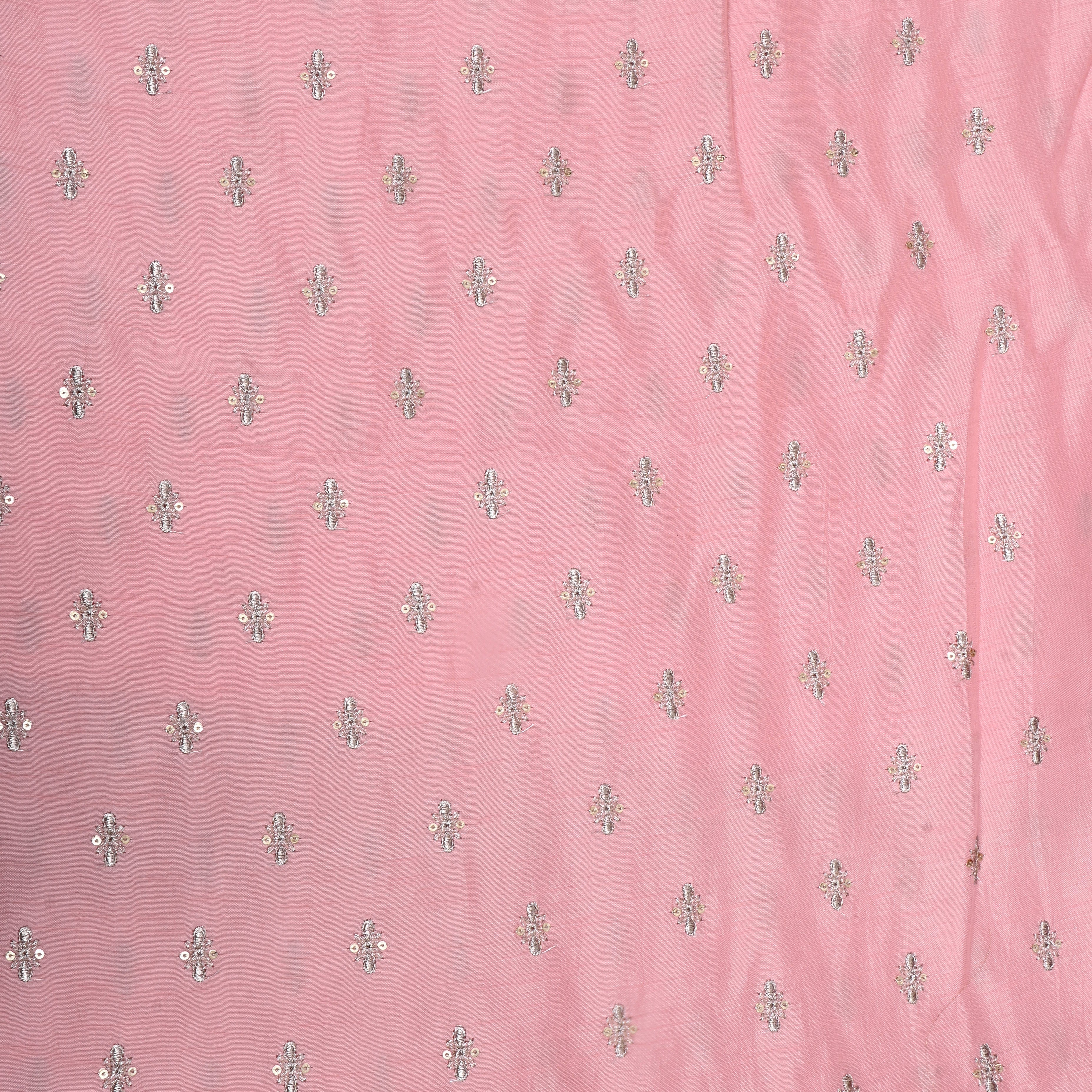 Taffy Pink Floral Zari Embroidered Silk Fabric