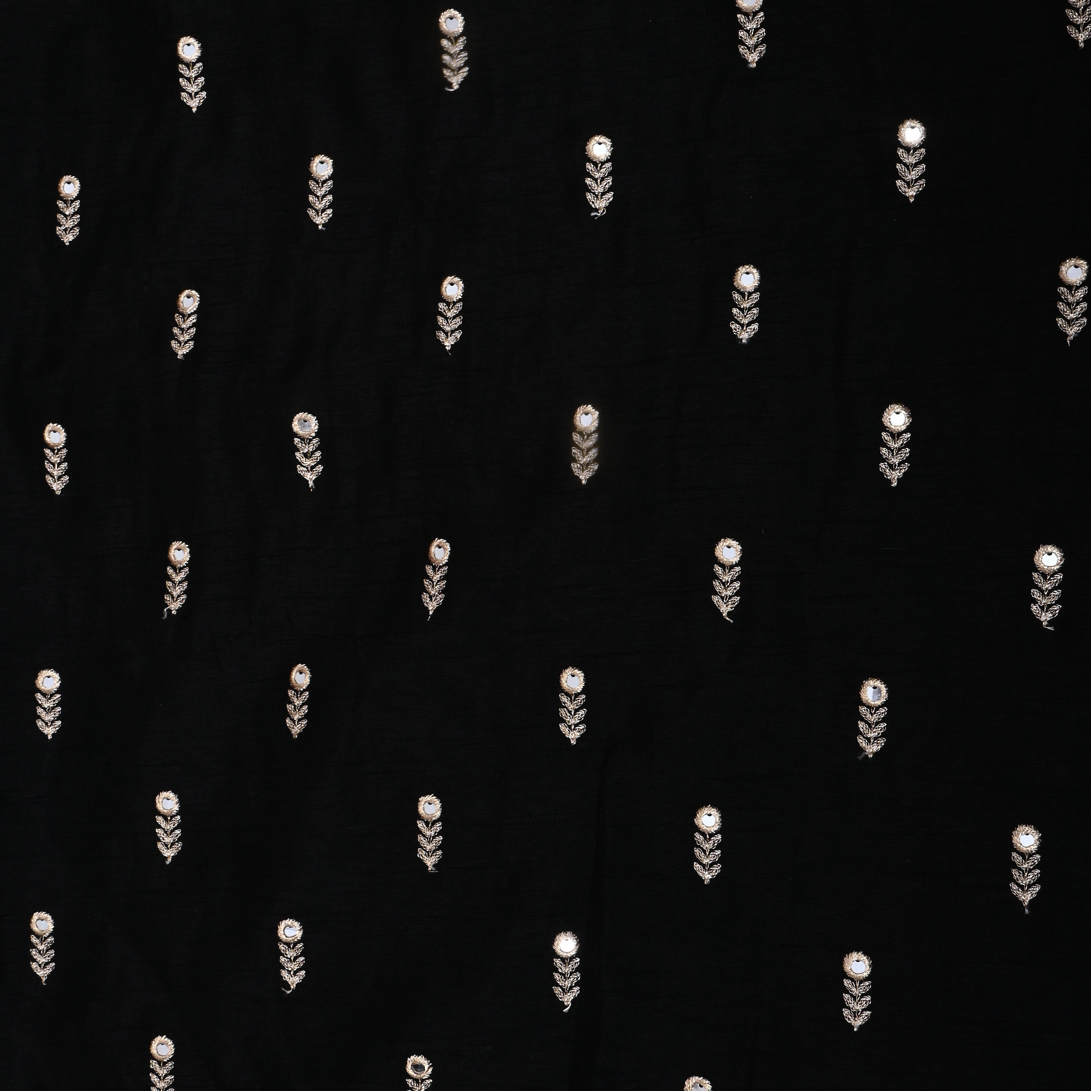 Pencil Black Mirror Embroidered Silk Fabric