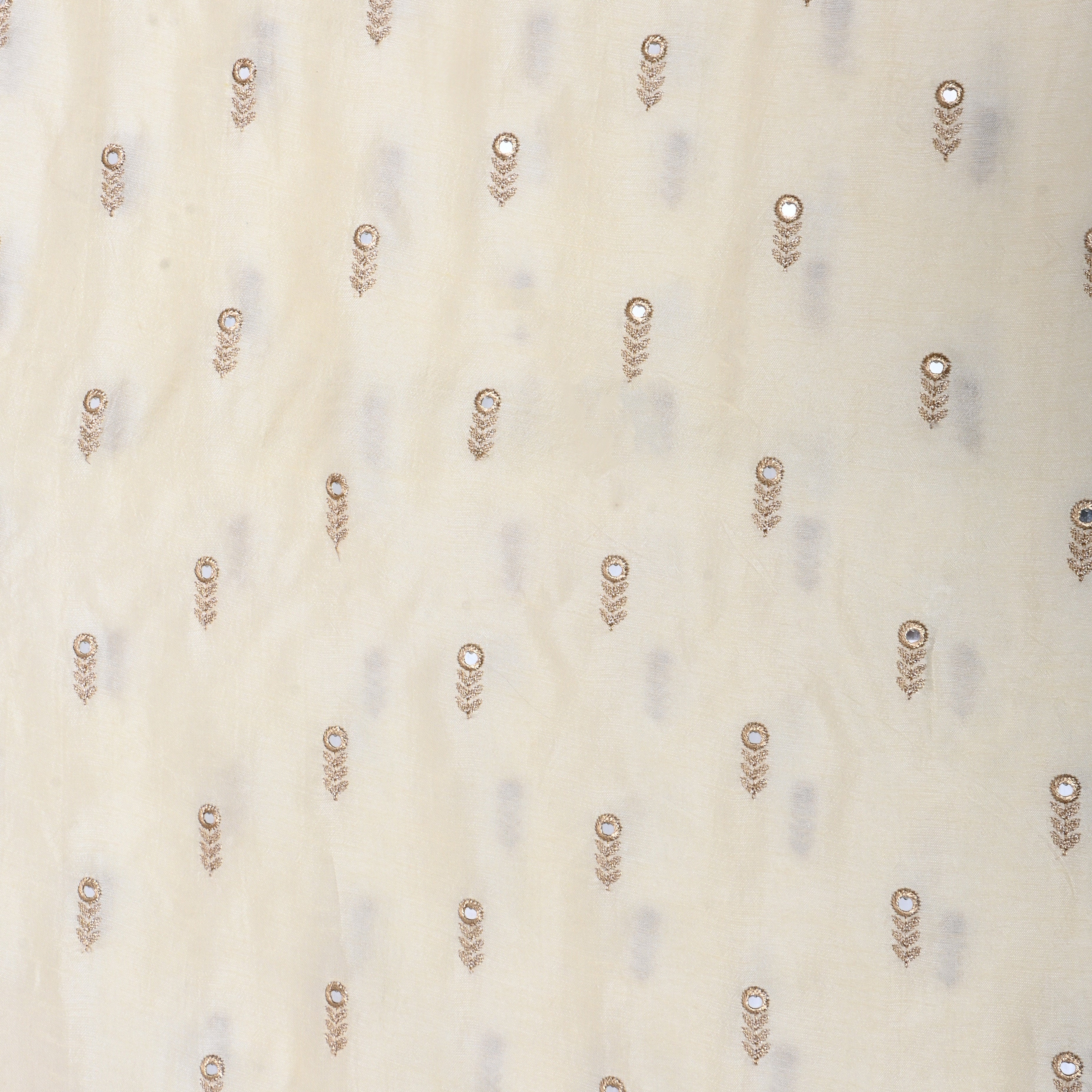 Off-White Floral Embroidered Silk Fabric