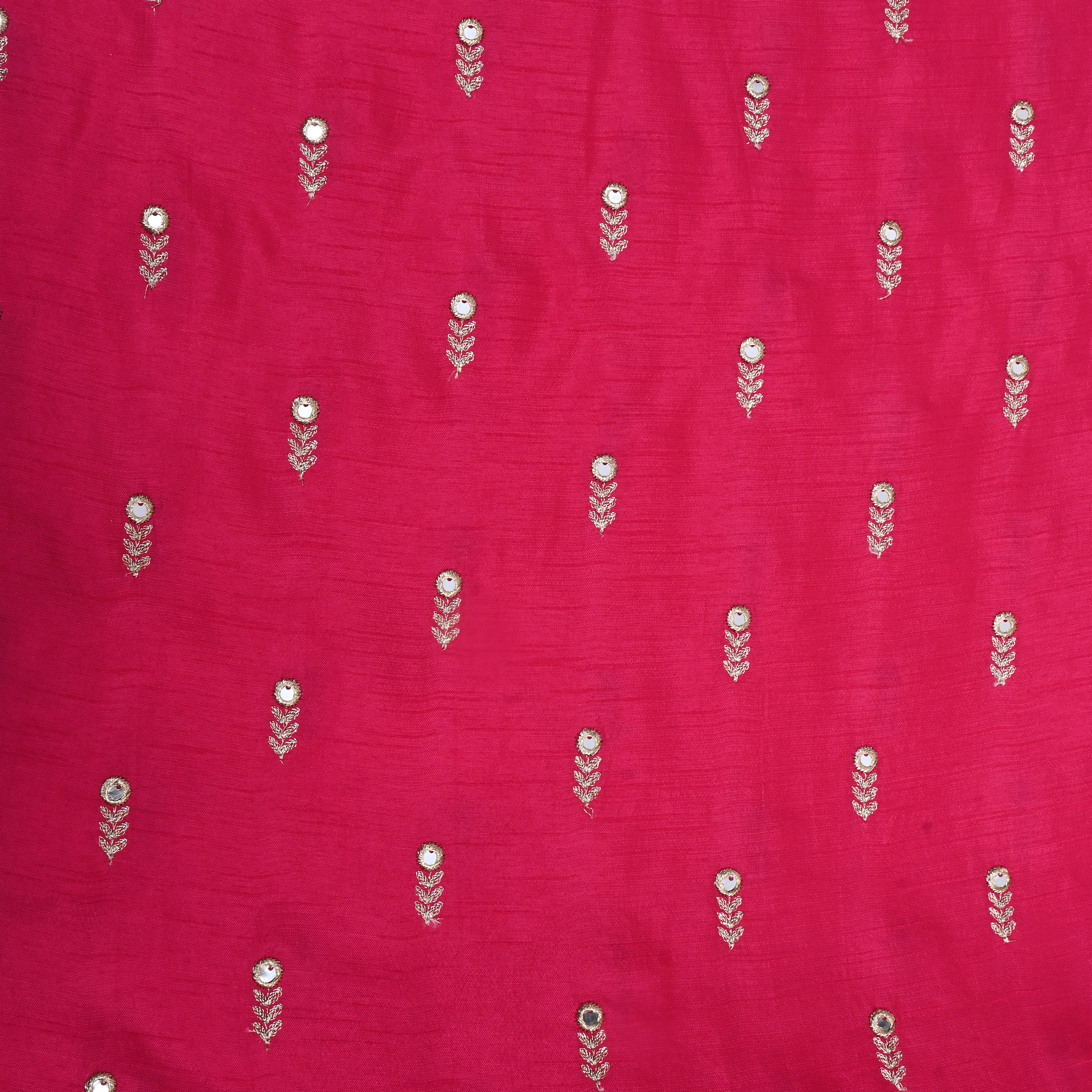 Bright Pink Floral Embroidered Silk Fabric