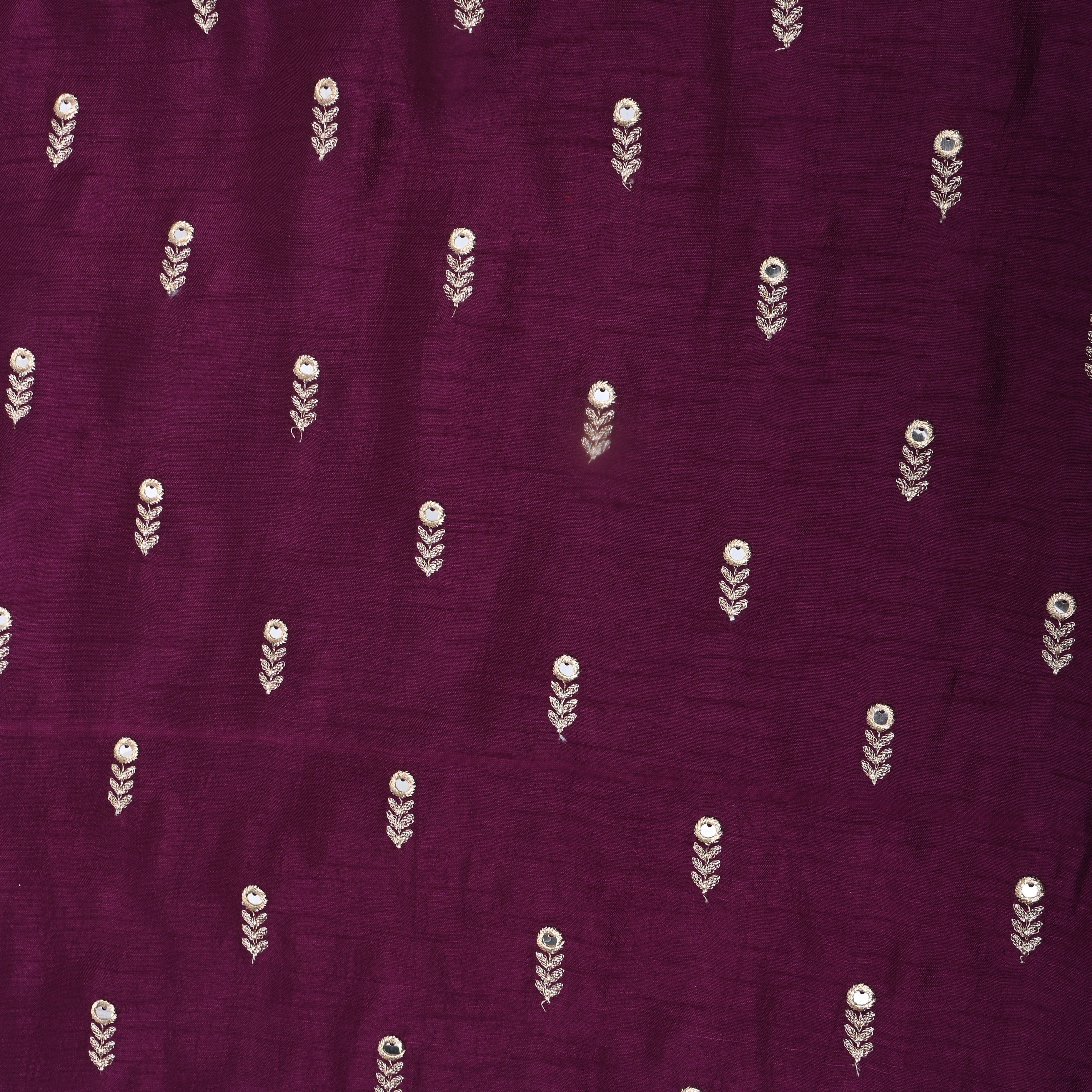 Plum Purple Floral Embroidered Silk Fabric
