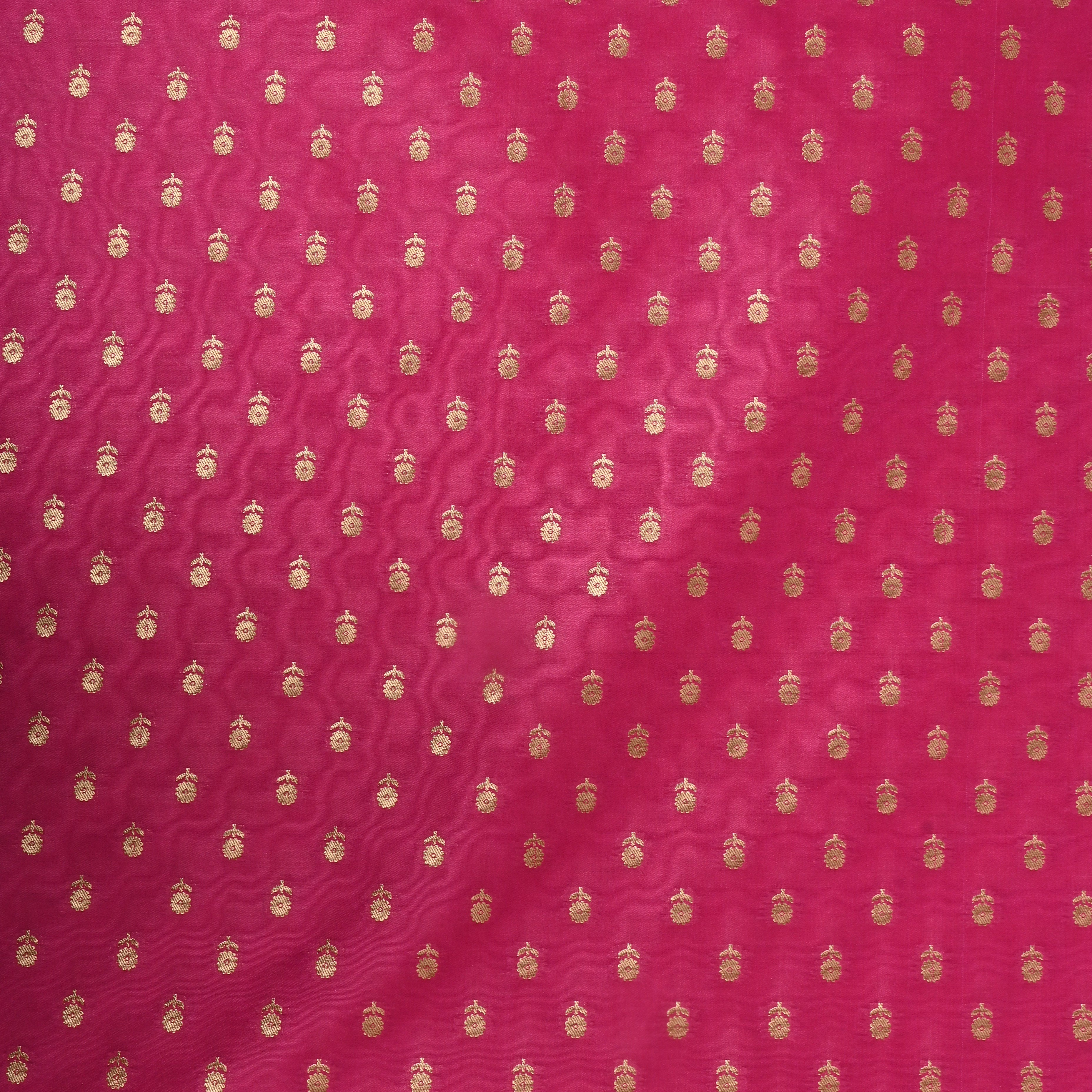 Bright Pink Floral Jamawar Silk Fabric