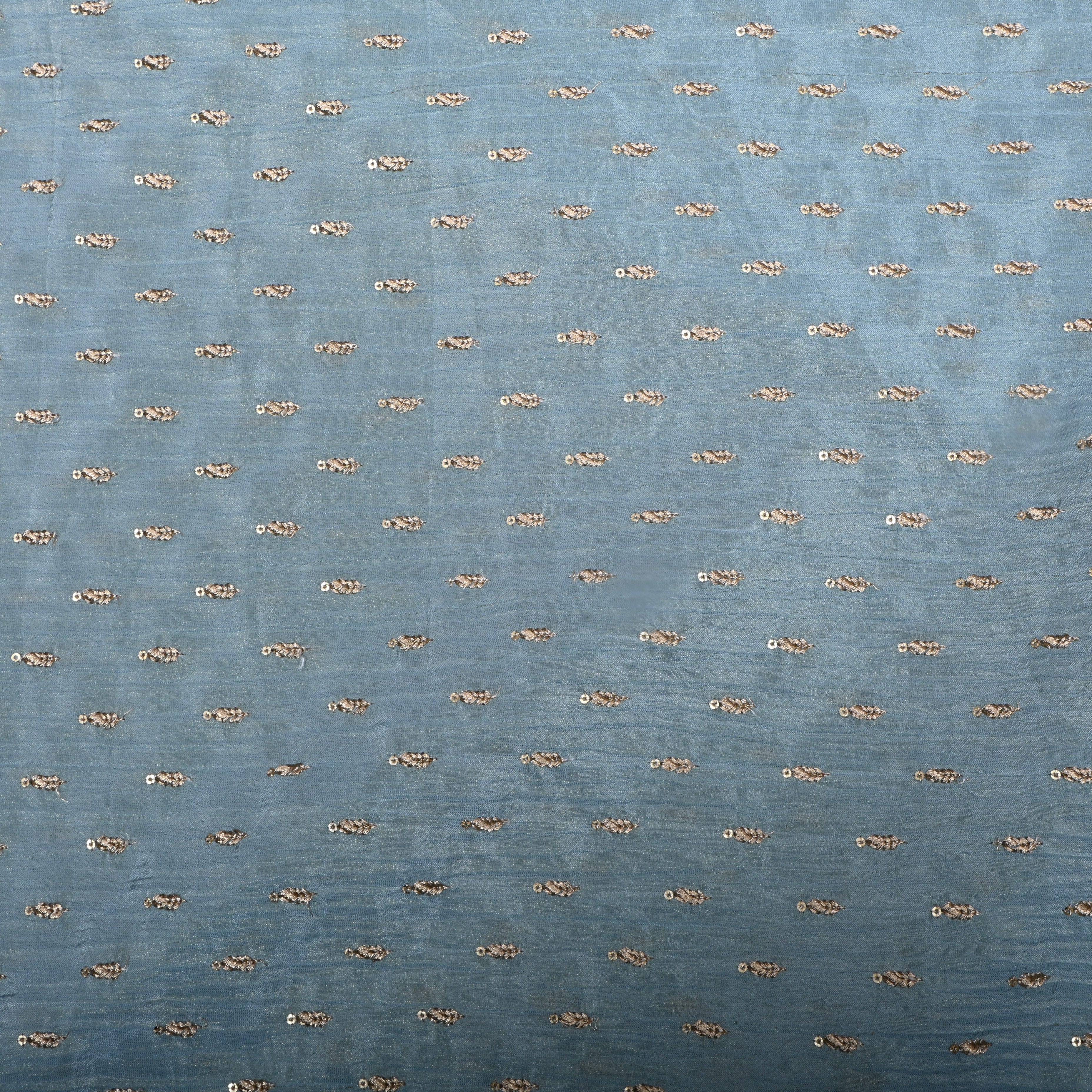 Pale Gray Zari Embroidery Tissue Fabric