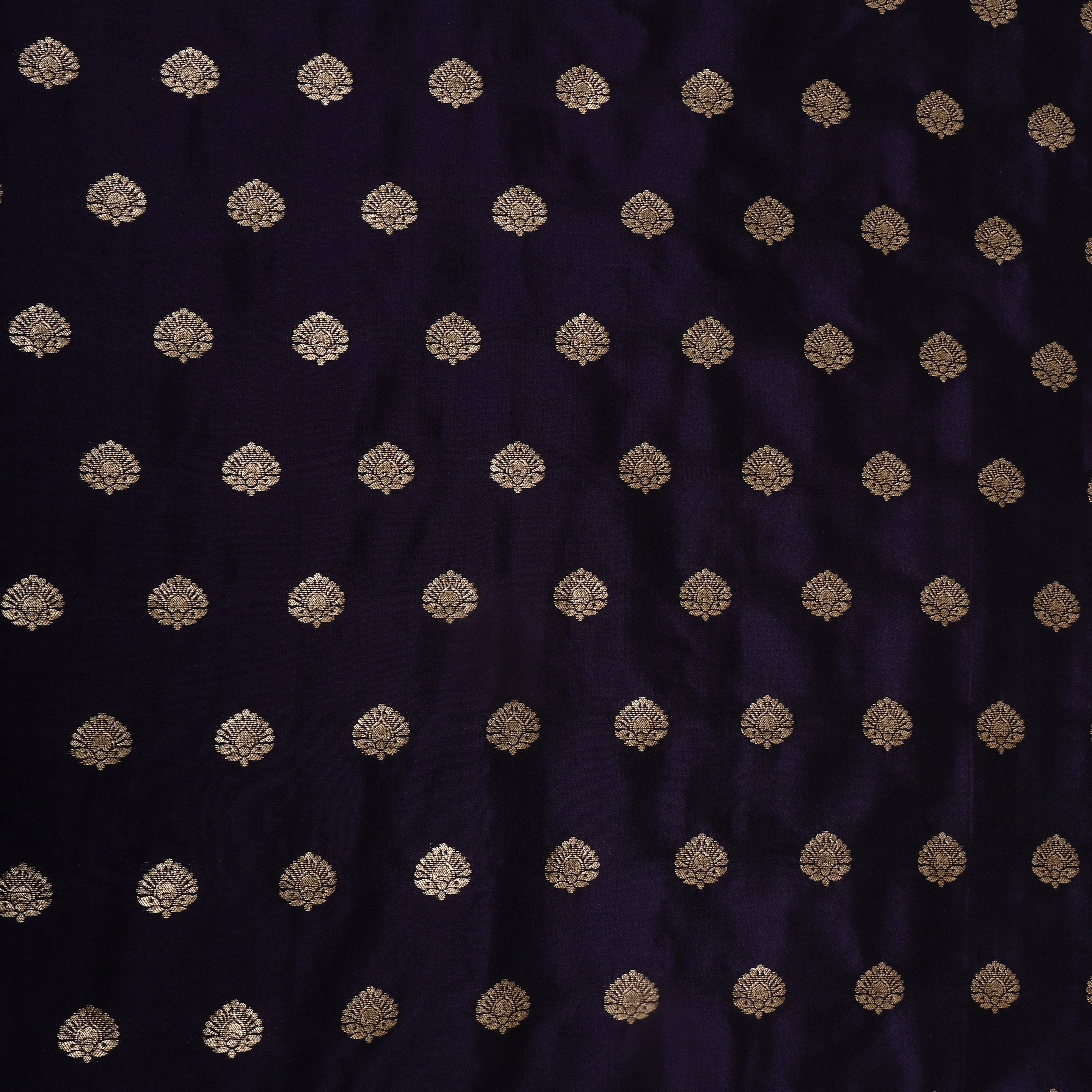 Dark Purple Floral Zari Jamawar Silk Fabric