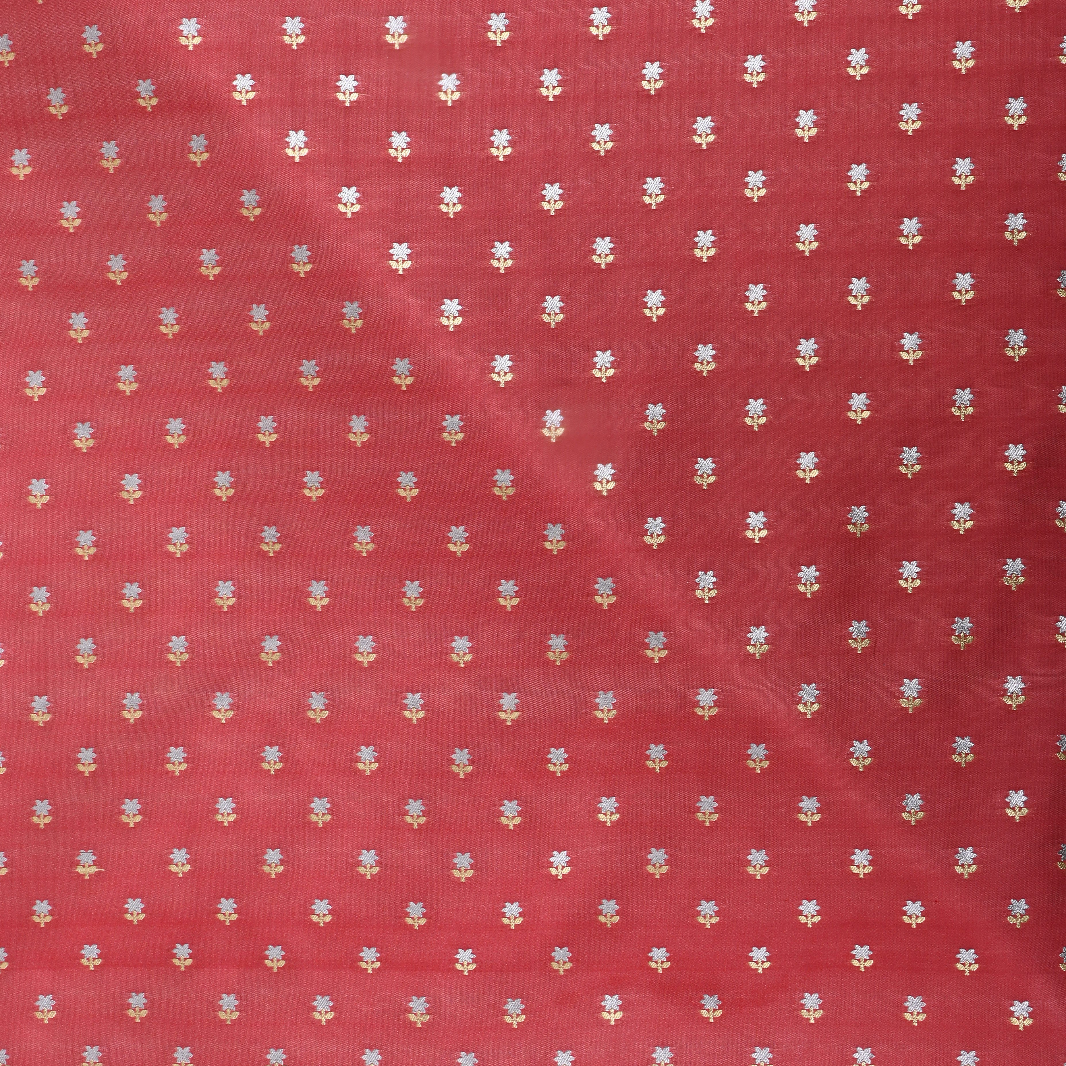 Cranberry Pink Floral Jamawar Silk Fabric