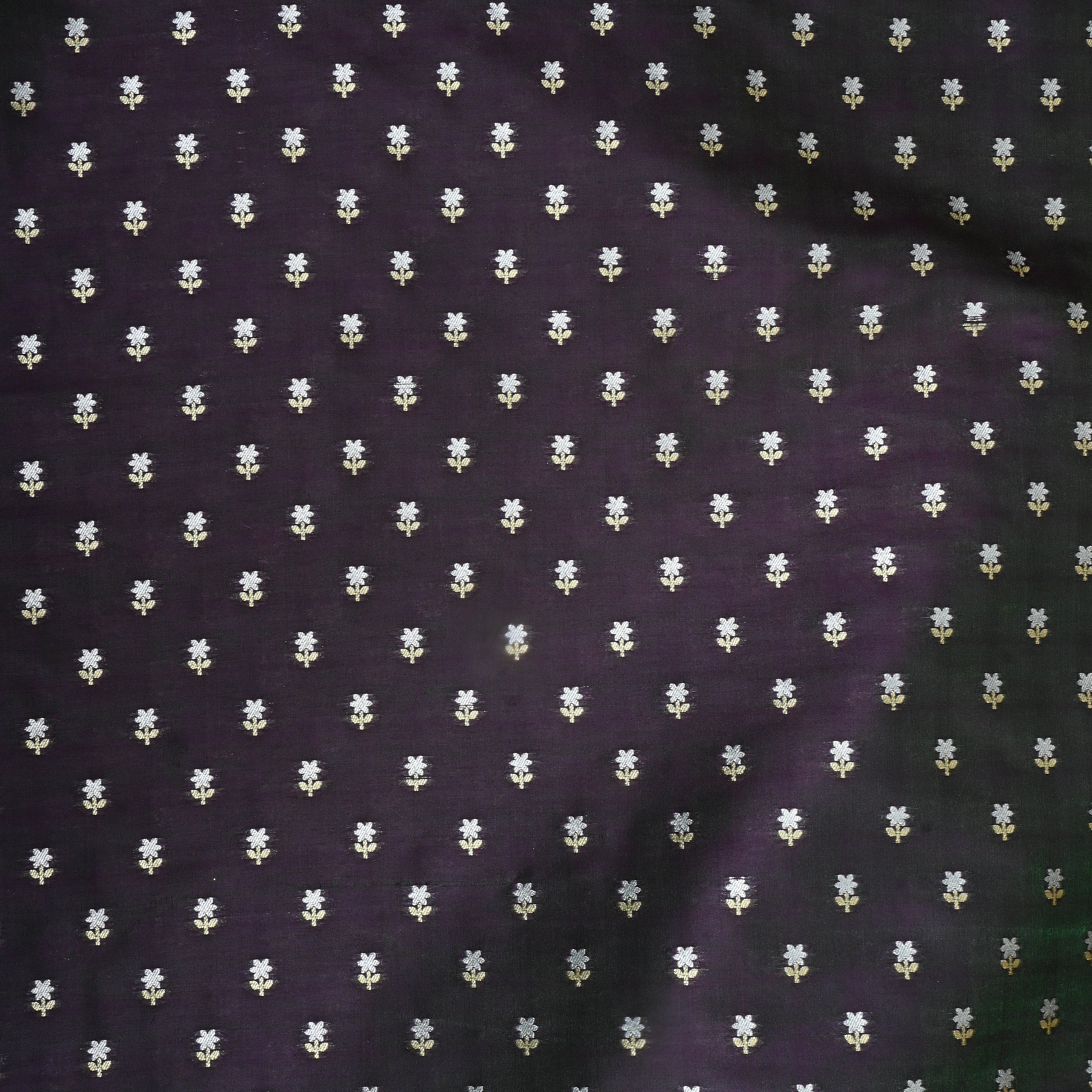 Deep Plum Purple Floral Jamawar Silk Fabric